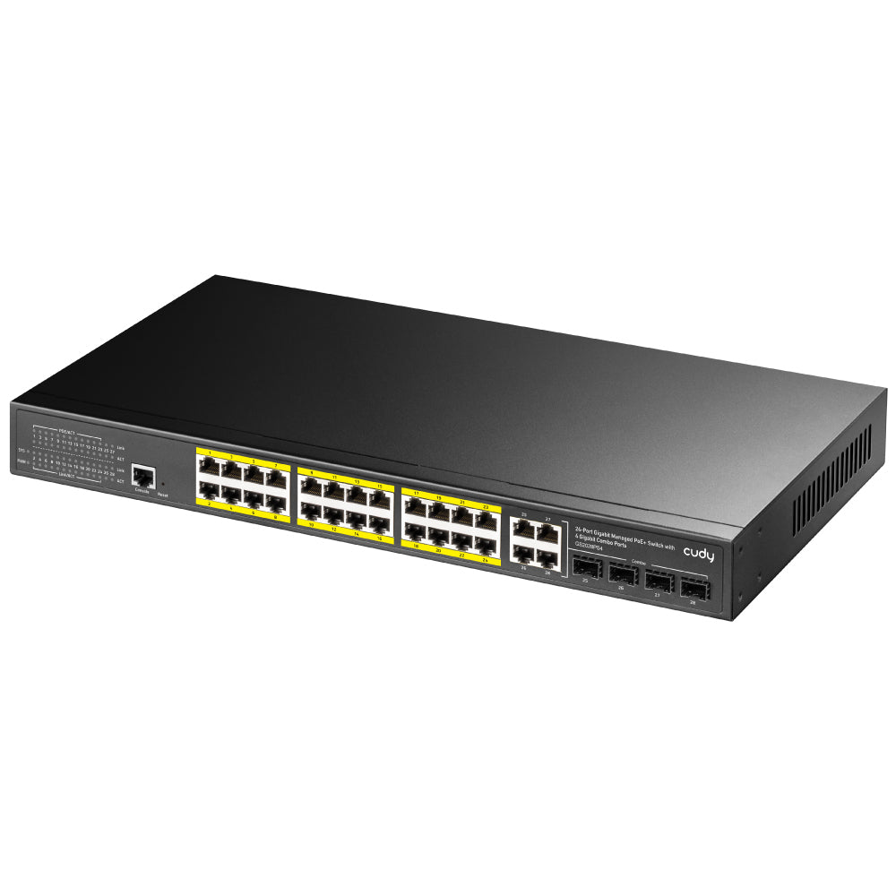 Cudy GS2028PS4 Commutateur Ethernet Gigabit géré avec PoE 24 ports 1U a monter en rack