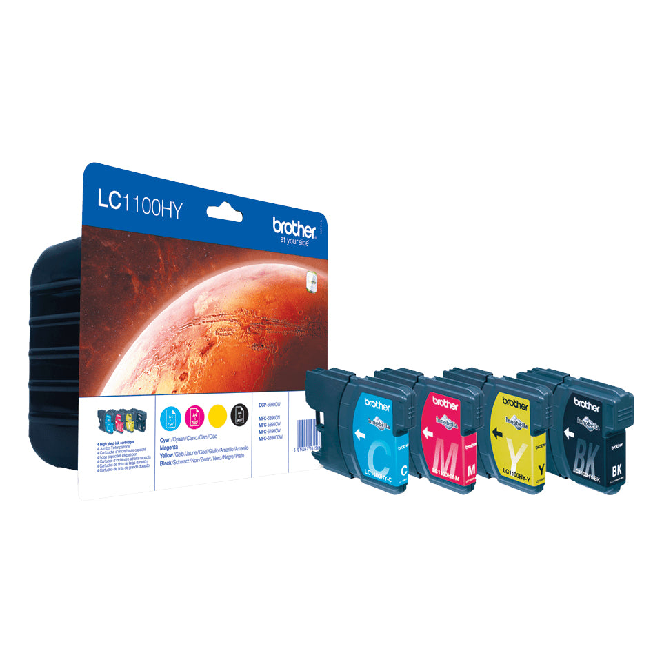 BROTHER LC-1100 cartouche d encre noir et tricolore haute capacité Nr: 19ml, Cl: 16ml Nr: 900, Cl: 750 pages pack de 4 blister