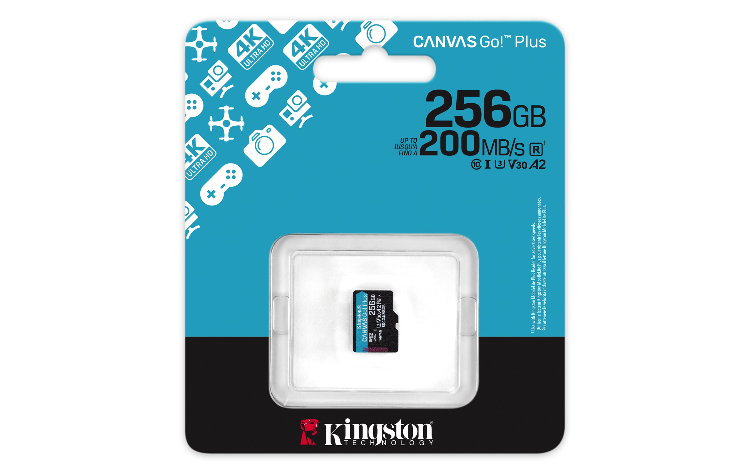 KINGSTON 256Go microSDXC Canvas Go Plus Gen4 200R A2 U3 Single Pack w/o ADP