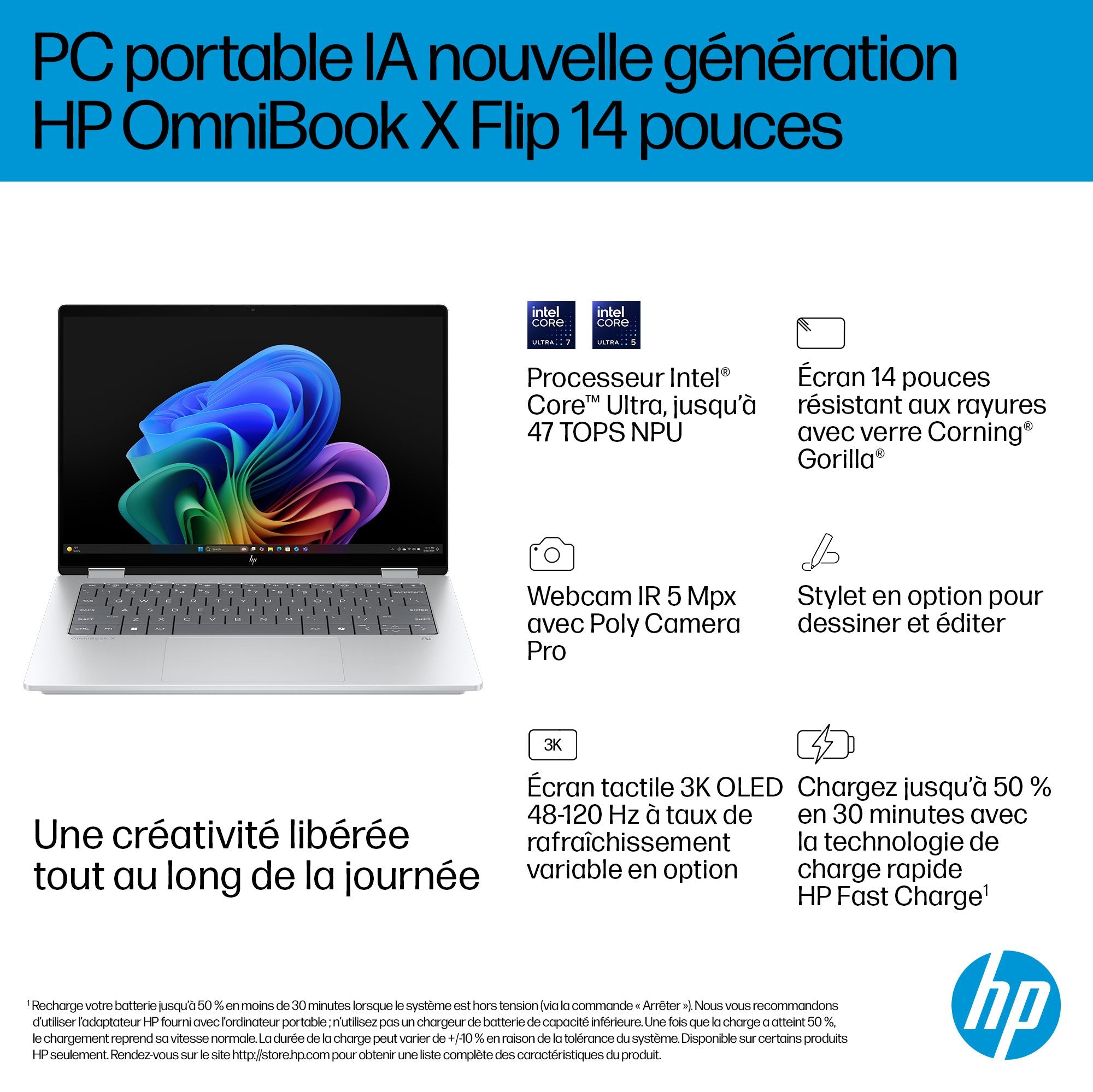 Portable HP OmniBook X Flip 14-fm0003nf Ultra 5-226V 16GBDDR5X 1TB Intel Arc 130