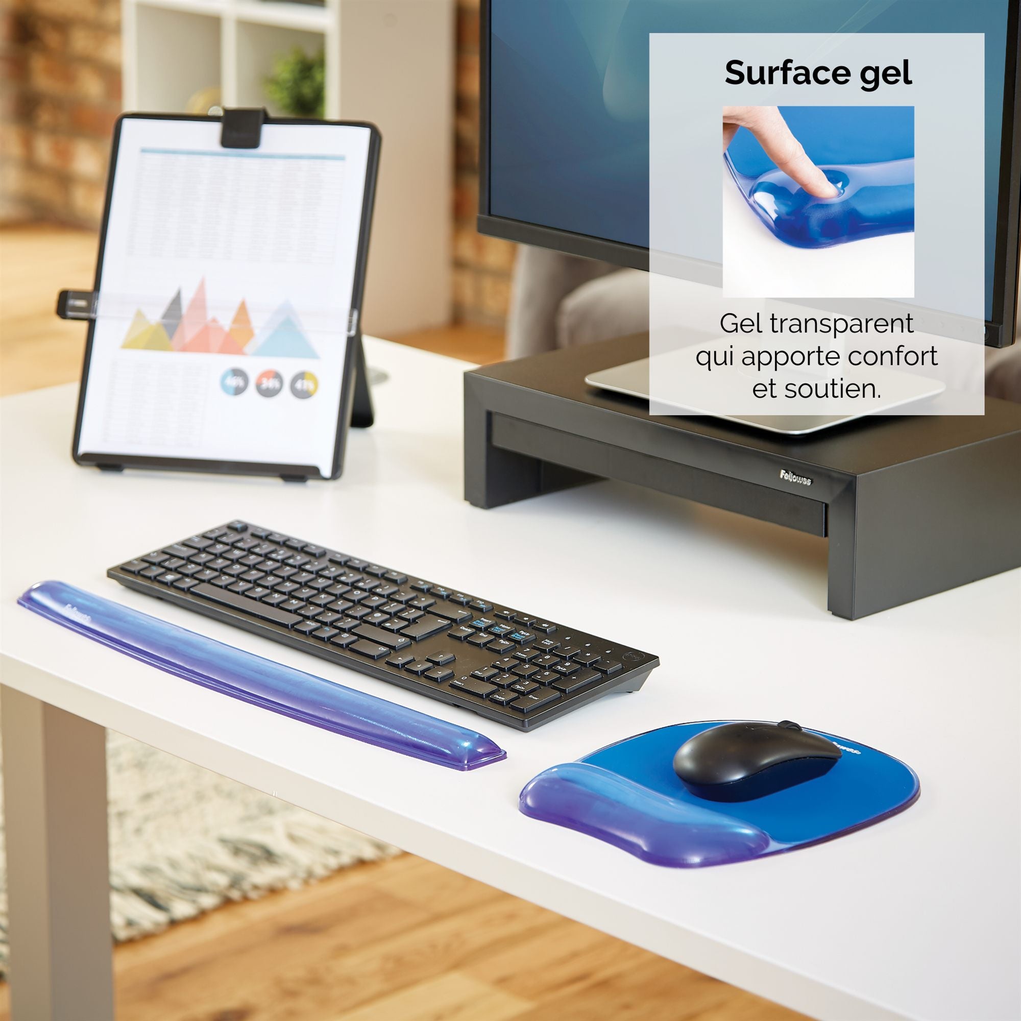 FELLOWES Tapis de souris - Repose-poignet Gel Crystal™ Bleu