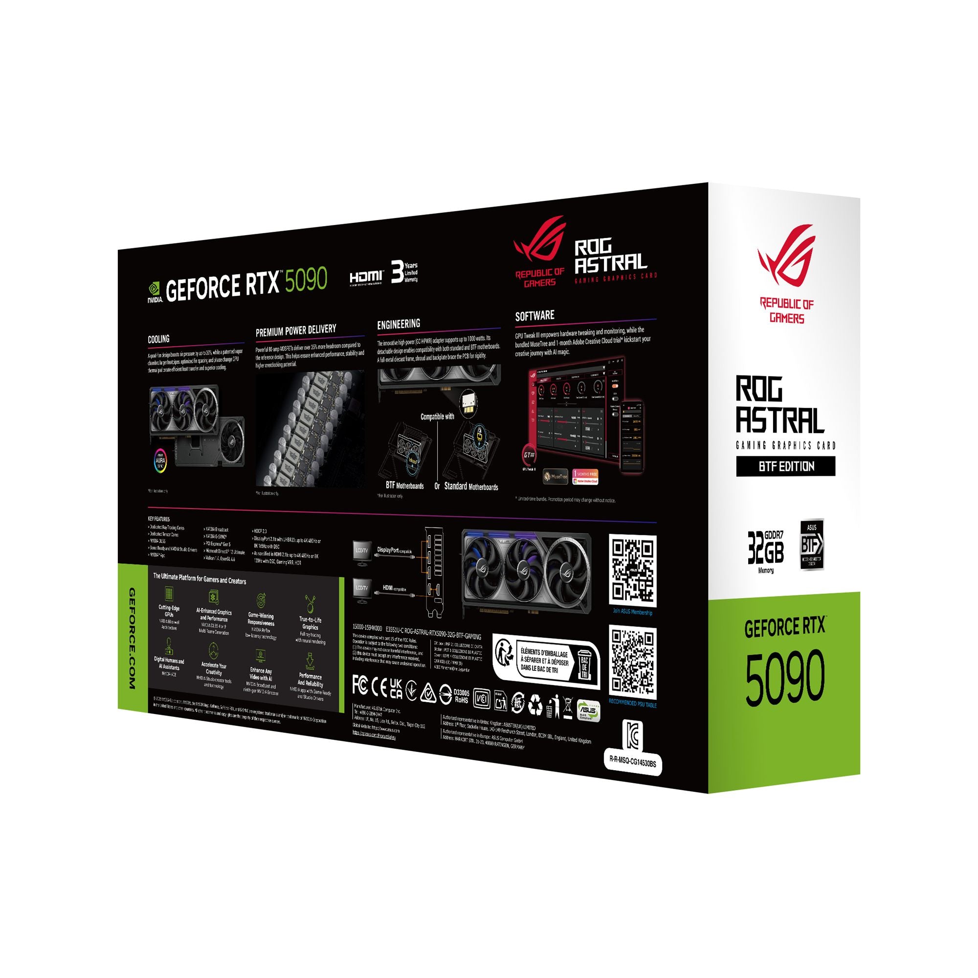ASUS ROG Astral GeForce RTX 5090 BTF Edition Gaming Graphics Card PCIe 5.0 32Go GDDR7 2xHDMI 2.1 3xDisplayPort 2.1