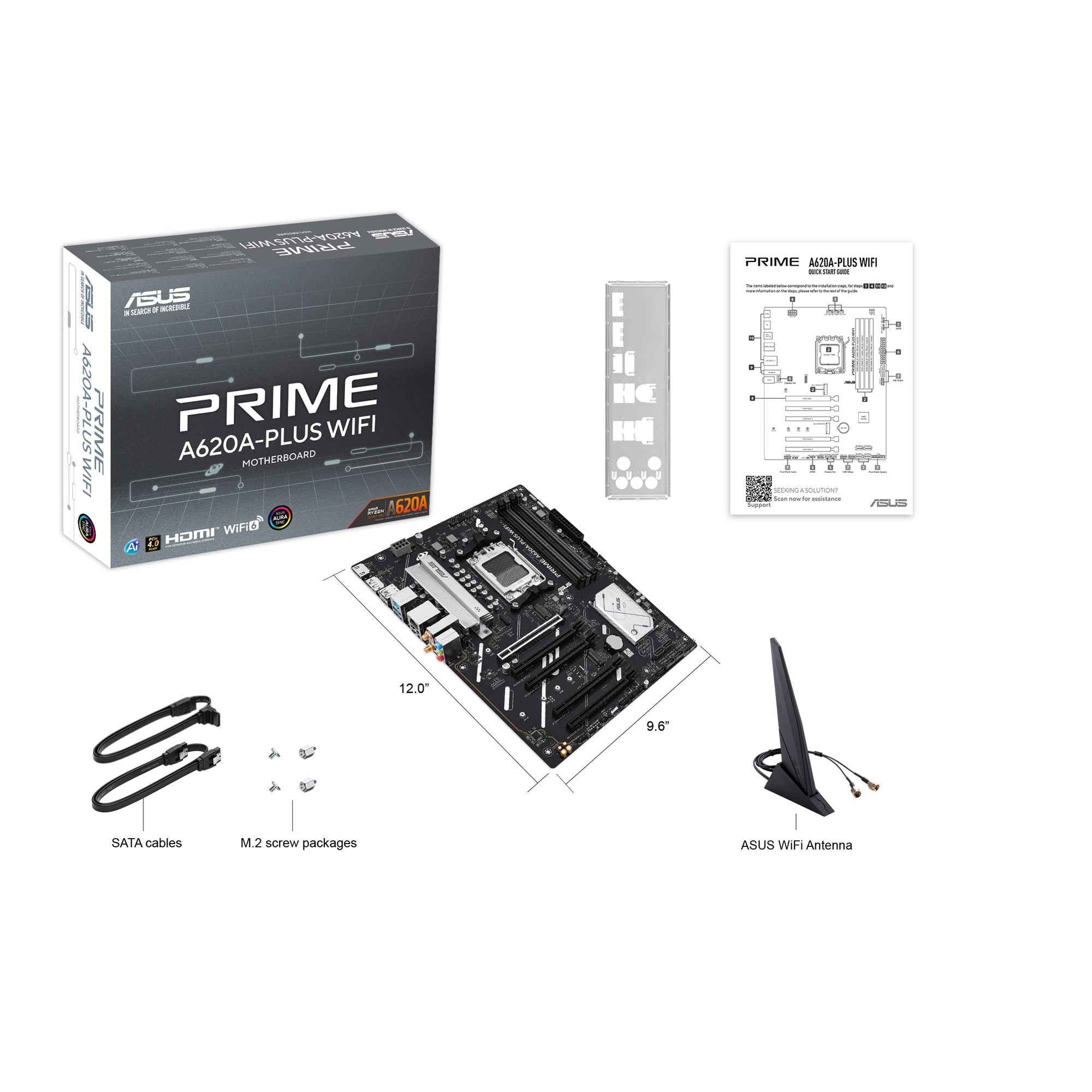 ASUS PRIME A620A-PLUS WIFI ATX motherboard 4xDDR5 1xPCIe 4.0 2xM.2 1xHDMI 1xDisplayPort 4xSATA