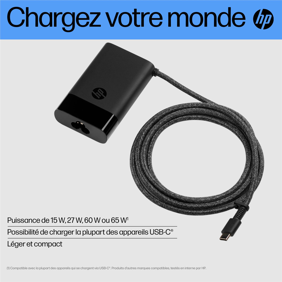 Adaptateur secteur HP pour ordinateur portable 65W USB-C (671R3AA)