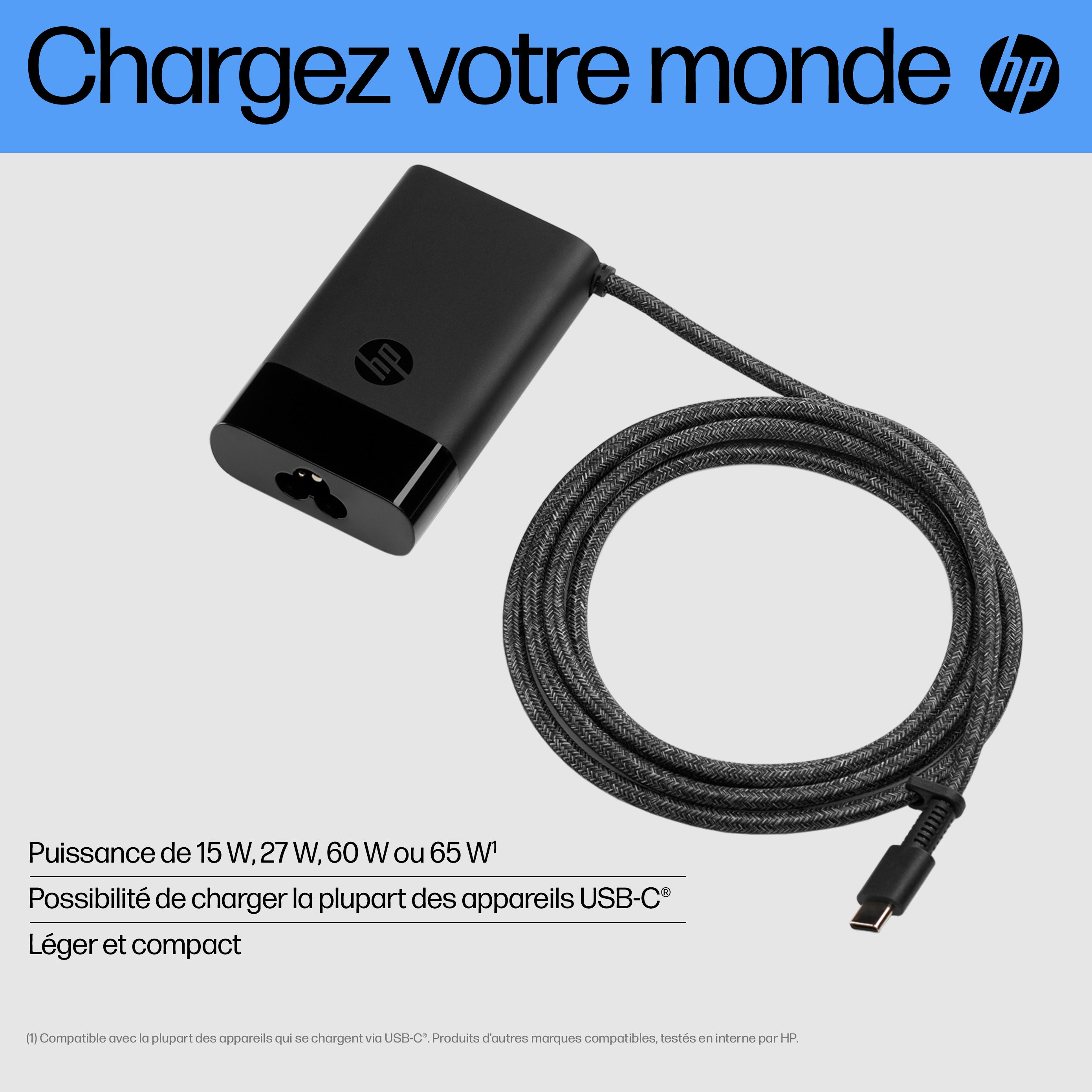 Adaptateur secteur HP pour ordinateur portable 65W USB-C (671R3AA)