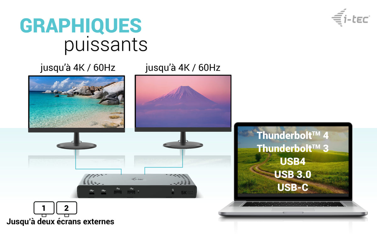 I-TEC USB 3.0/USB-C/Thunderbolt 3 Dualdock 1x5K 2x4K 60Hz 2xDP 2xHDMI 1xGLAN 4xUSB 3.2 2xUSB-C 3.2 Gen.2 1xAudio/Mic Jack PD 100W KL
