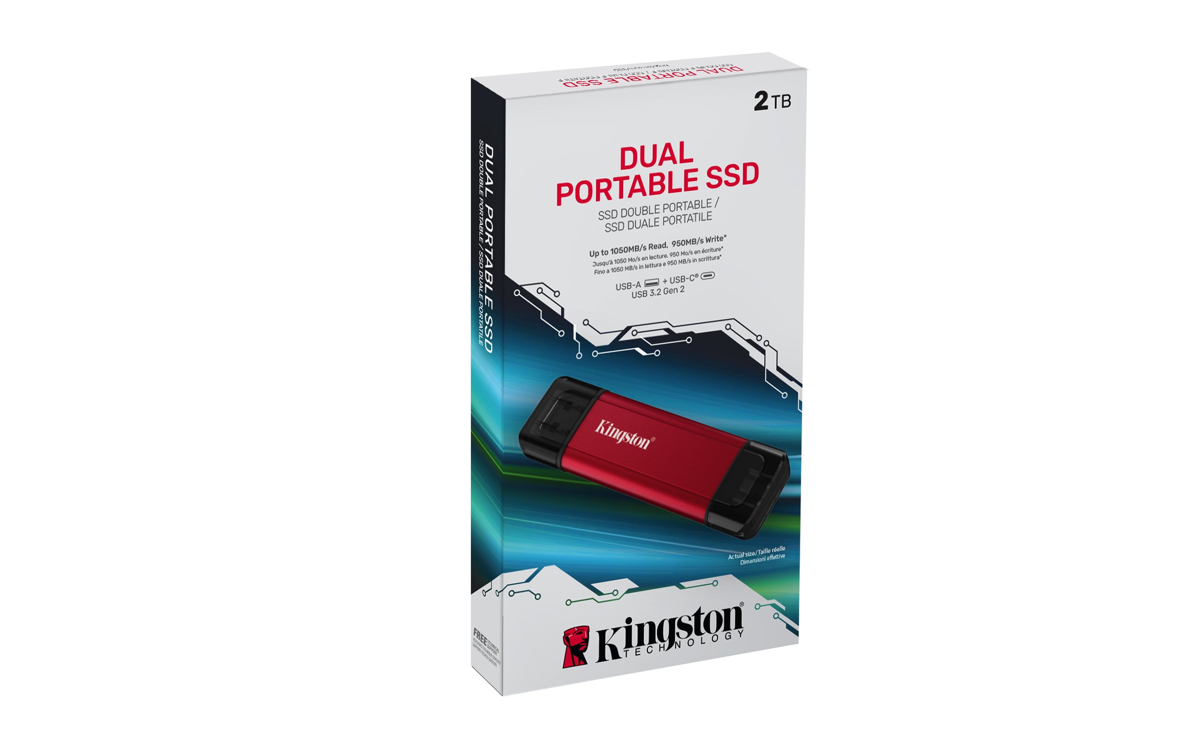 KINGSTON 2To Dual USB-A/C Portable SSD Up to 1050Mo/s USB 3.2 Gen 2