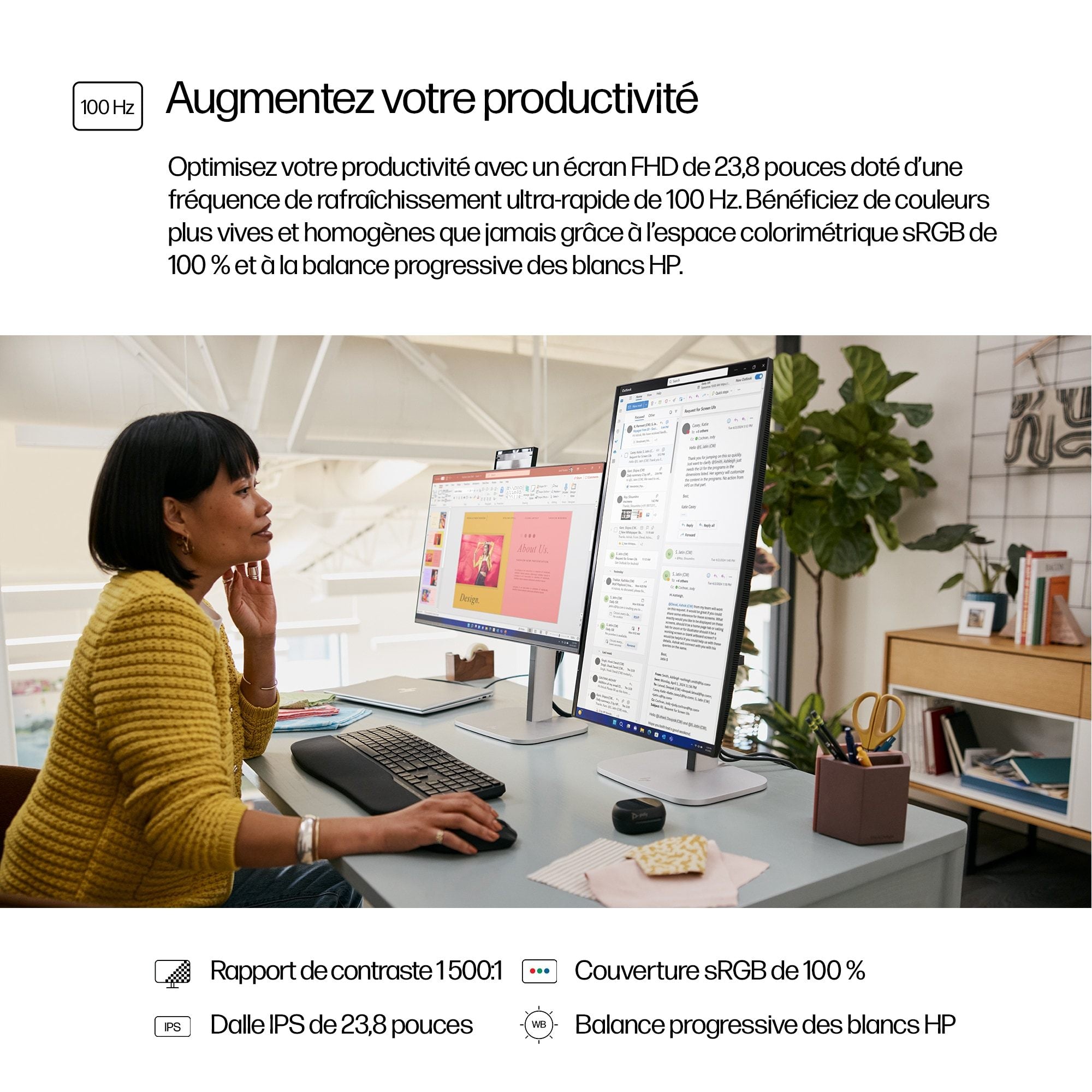 Moniteur HP S5 Pro 524PF - FHD 23,8" (1920 x 1080) 100Hz, IPS, 5 ms, HDMI, DisplayPort