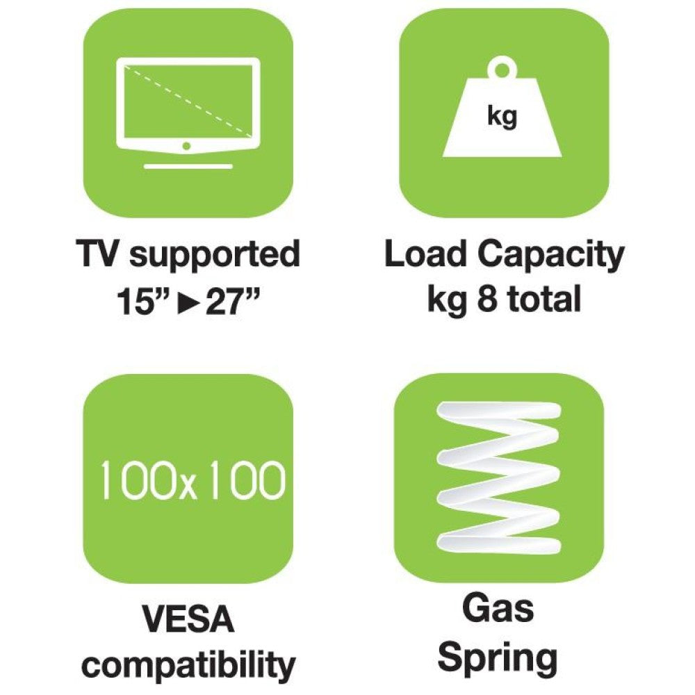 "Support de moniteur Techly ICA-LCD 111-BK 15-27"" LCD 8kg a ressort a gaz rotatif de bureau"