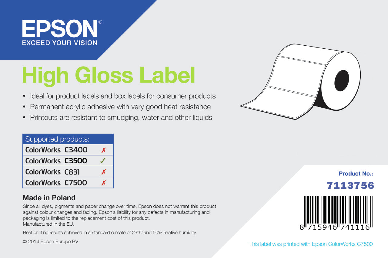 Epson High Gloss Label Imprimante d'étiquette adhésive