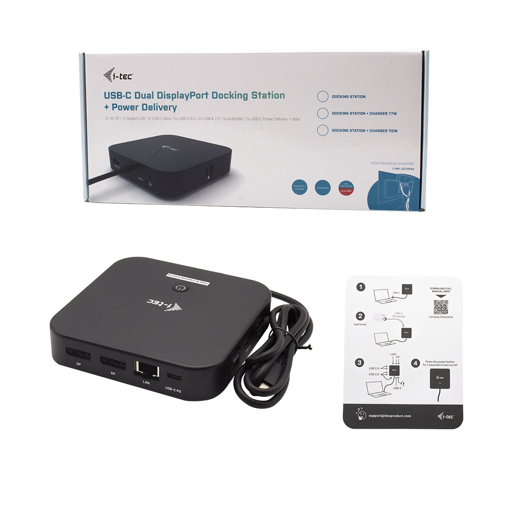 I-TEC USB-C Dual Display MST Docking Station 2xDP 1xGLAN 3xUSB 3.1 2xUSB 2.0 1xUSB-C-Data 1xAudio/Mic Jack 1x100W USB-C PD