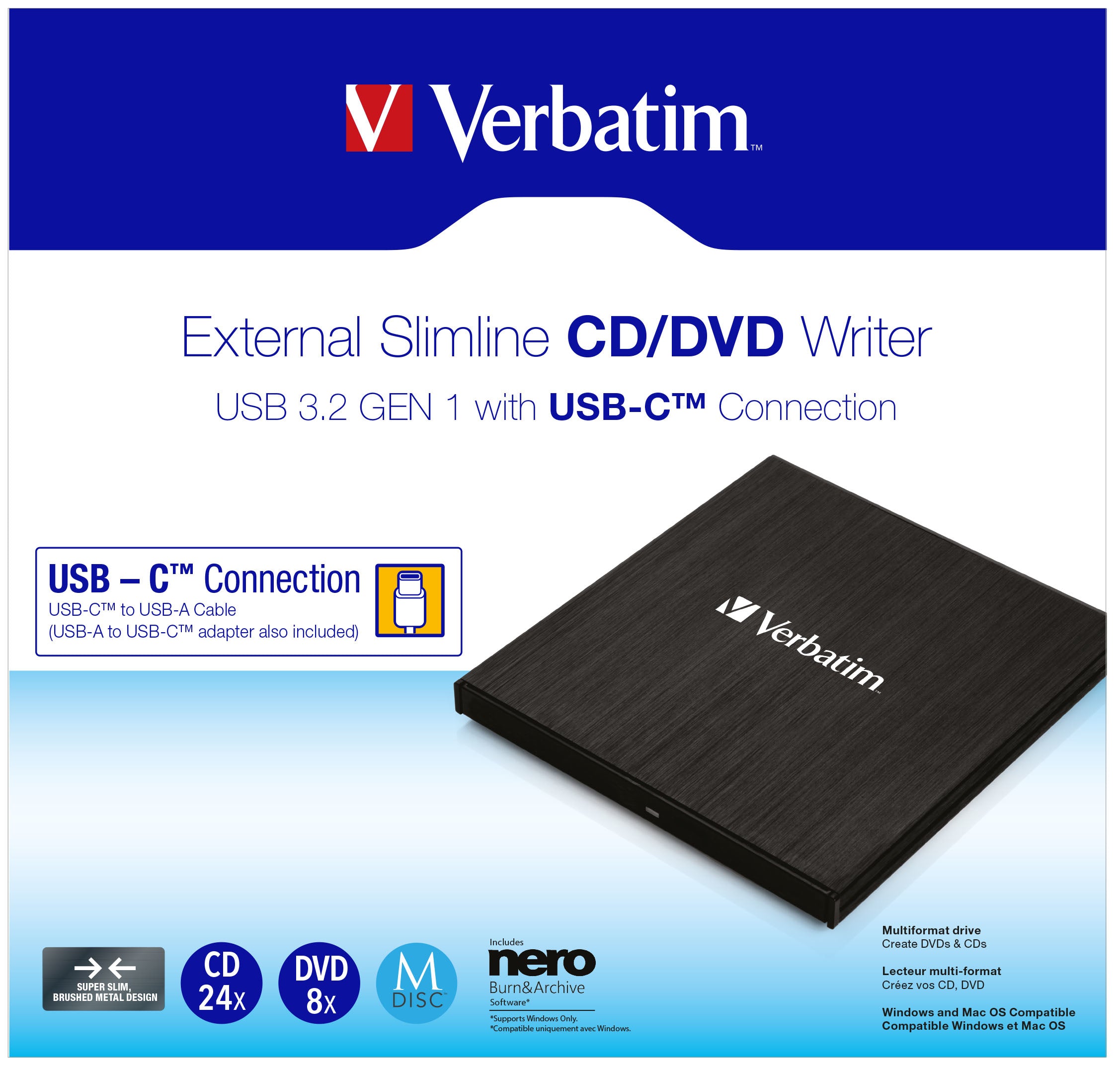 VERBATIM EXTERNAL SLIMLINE CD/DVD WRITER
