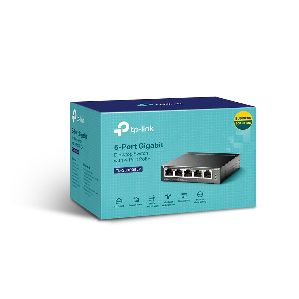 TP-LINK TL-SG1005LP 5-Port Gigabit Desktop Steel Case Switch with 4-Port PoE+ 40W PoE budget
