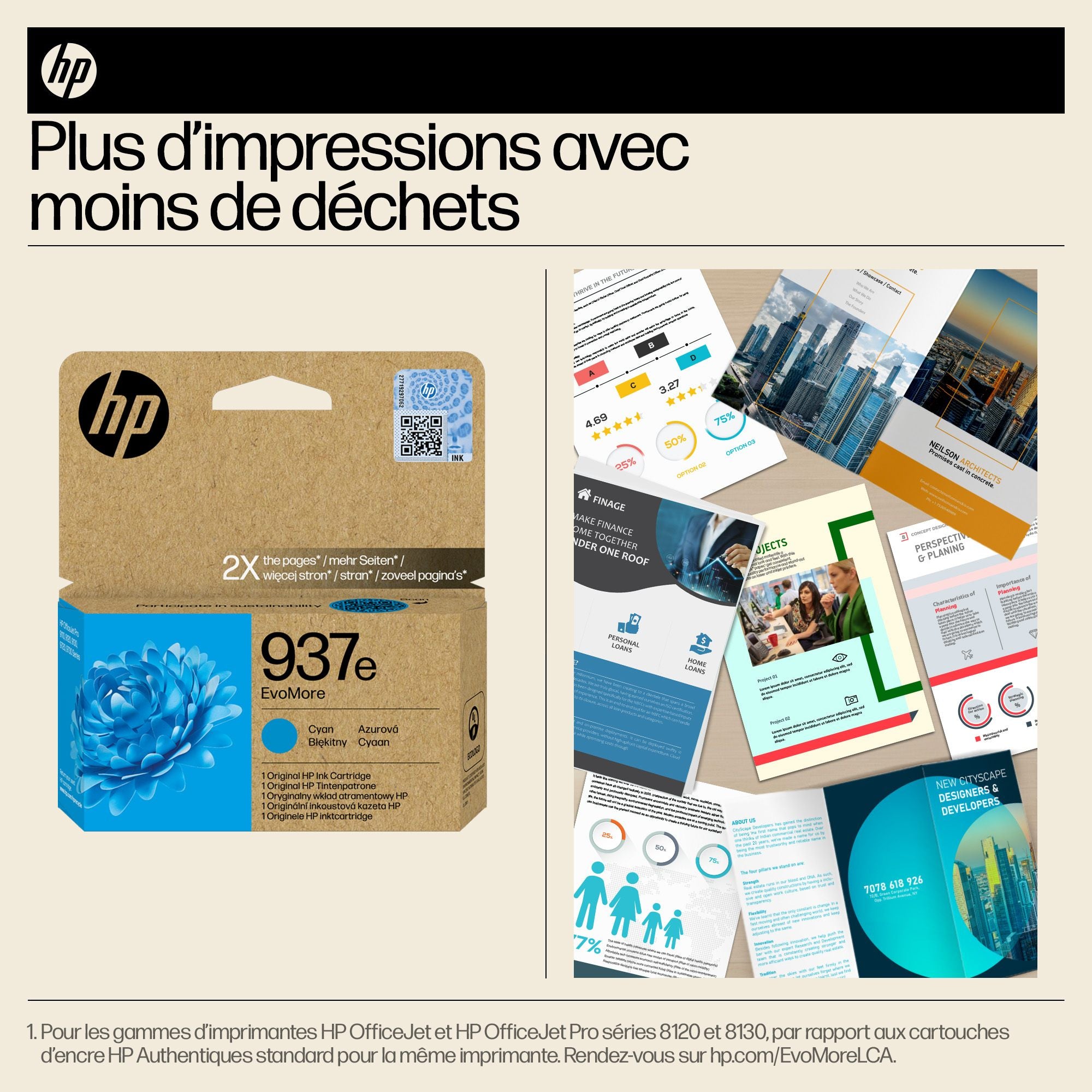 HP 937e EvoMore Cyan Original Ink Cartridge cartouche d'encre 1 piece(s) Rendement élevé (XL)