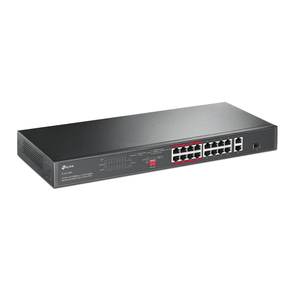 TP-LINK 16-Port 10/100Mbps + 2-Port Gigabit Rackmount Switch with 16-Port PoE+