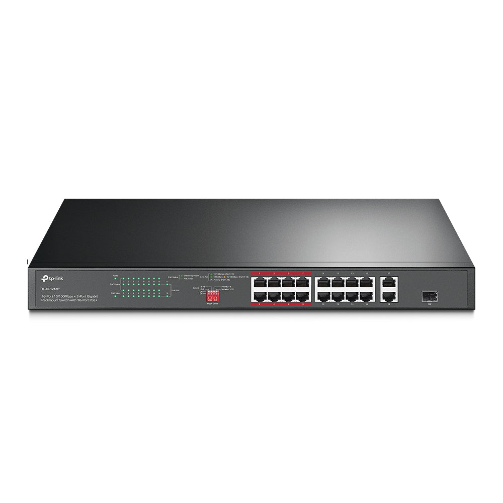 TP-LINK 16-Port 10/100Mbps + 2-Port Gigabit Rackmount Switch with 16-Port PoE+