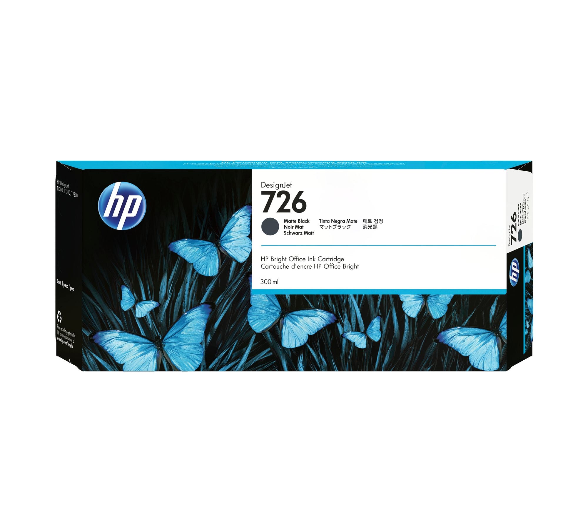 HP 726 original Ink cartridge CH575A matte black standard capacity 300ml 1-pack with Vivera Ink cartridge