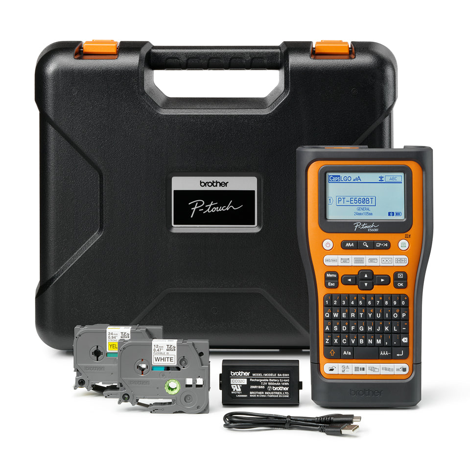 Brother PT-E560BTVP imprimante pour étiquettes Transfert thermique 180 x 180 DPI 20 mm/sec Avec fil &sans fil HSE/TZe Bluetooth QWERTZ