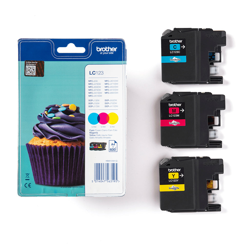 BROTHER LC-123 cartouche dencre cyan, magenta et jaune capacité standard 1-pack blister sans alarme
