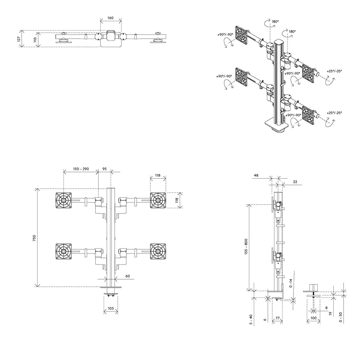 DATAFLEX Bras à fixer / pincer Viewgo 48.243-4 écrans, noir