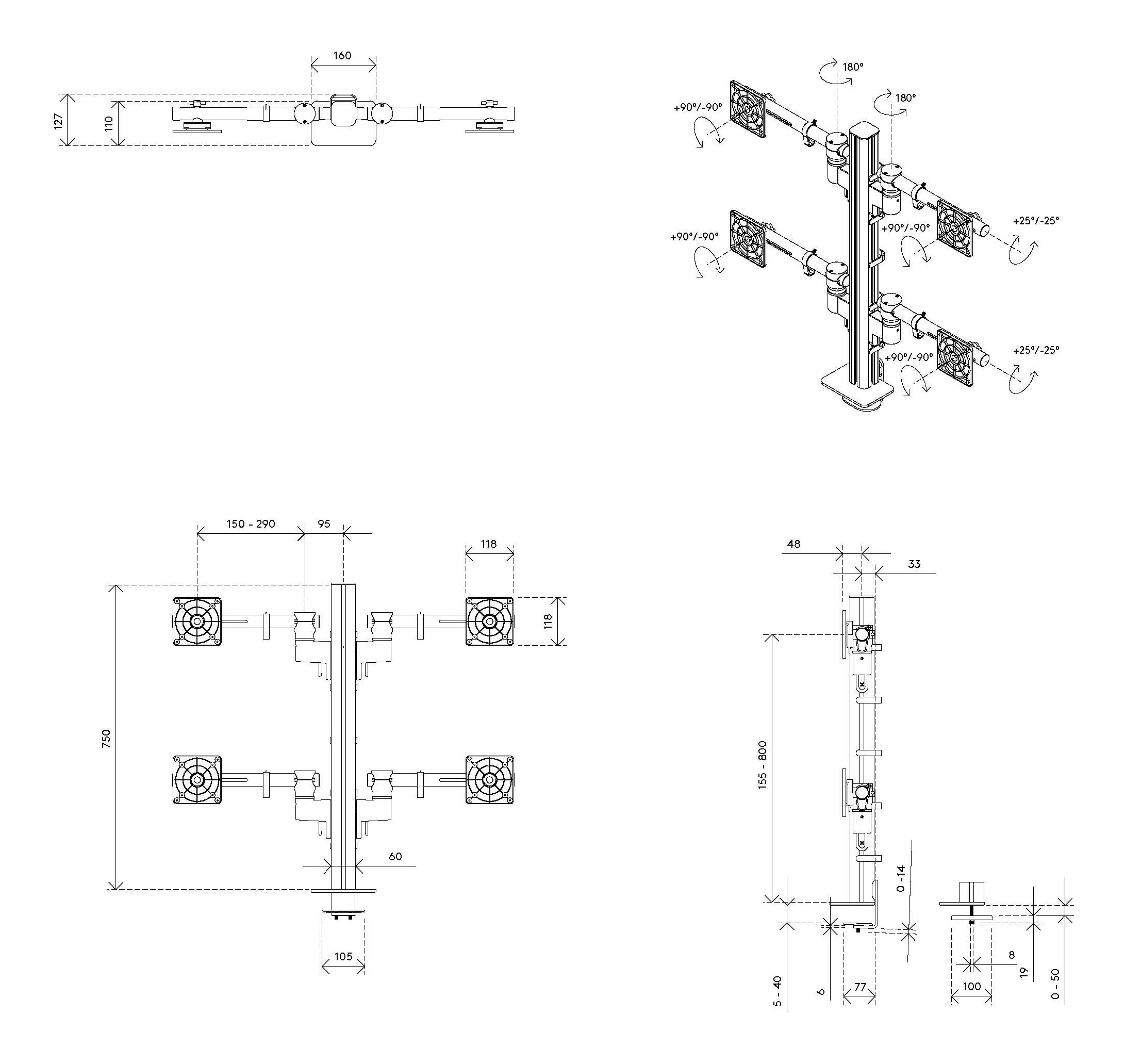 DATAFLEX Bras à fixer / pincer Viewgo 48.243-4 écrans, noir