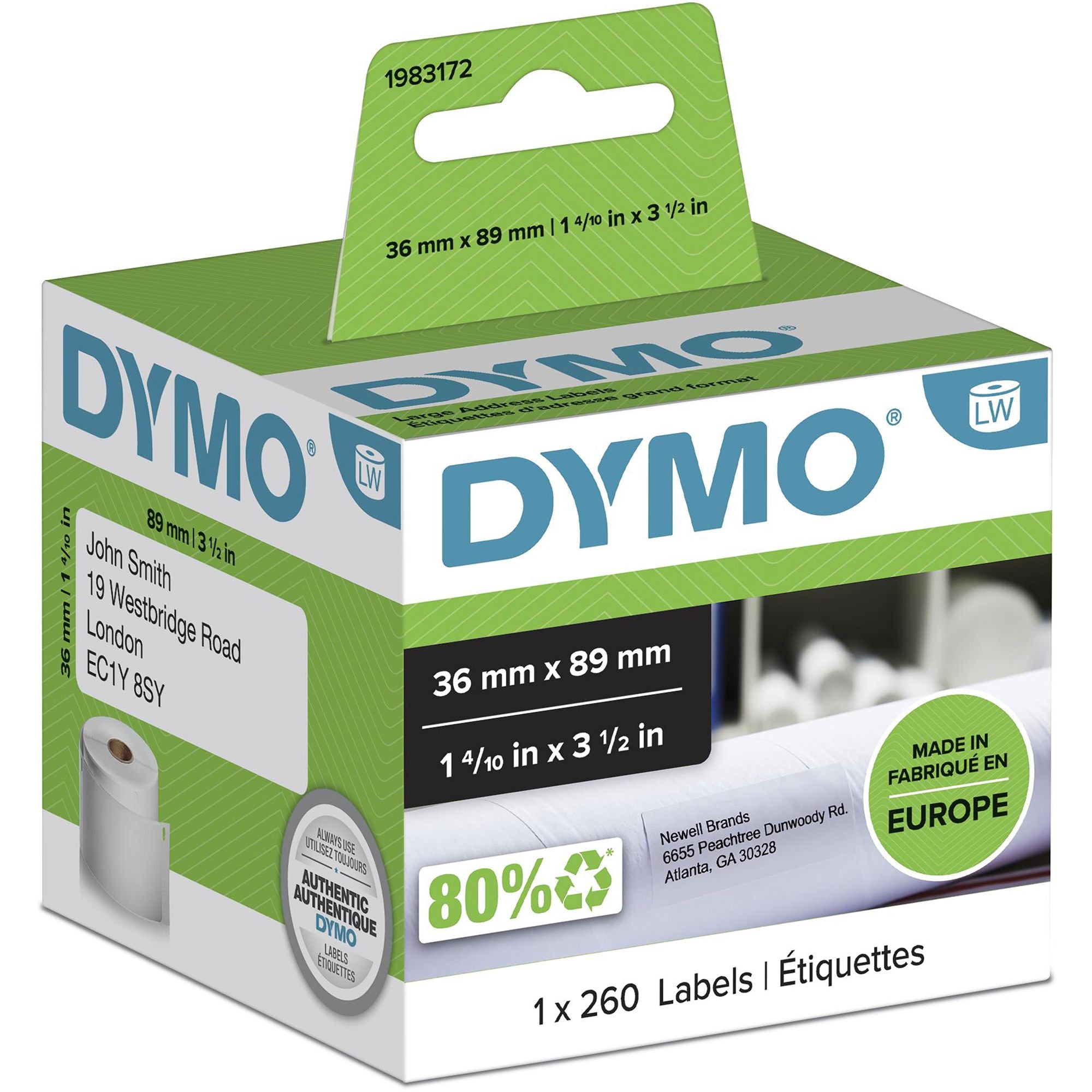 Rouleau dymo 260 etiquettes adress 36x89MM pour labelwriter