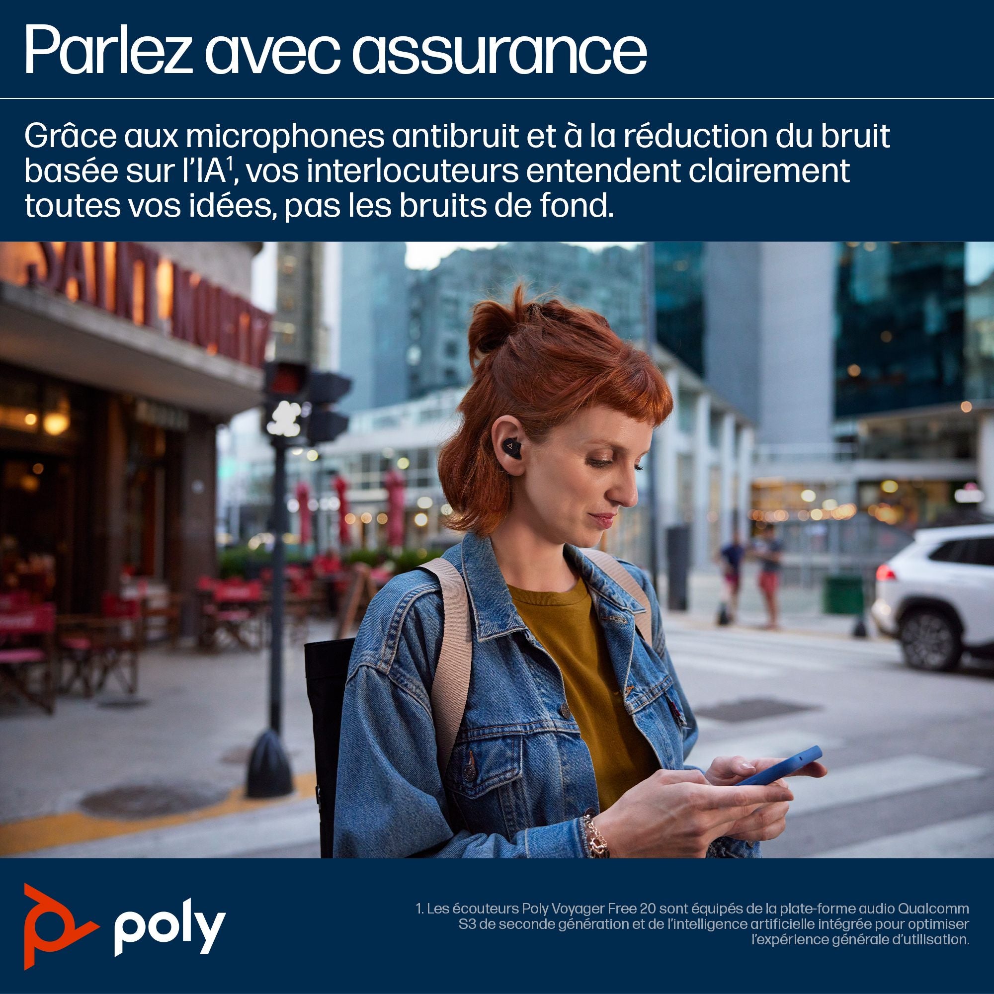 Poly Voyager Free 20 Oreillettes BlueTooth noires + étui de chargement Qi