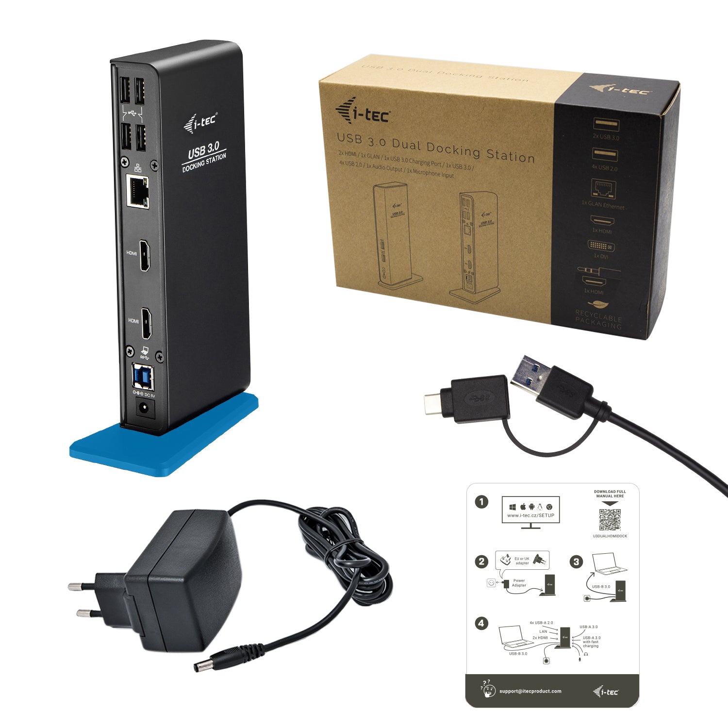 I-TEC USB 3.0/USB-C Dual HDMI Docking Station 2xHDMI 1xGLAN 2xUSB 3.0 4xUSB 2.0 1xAudio 1xMic