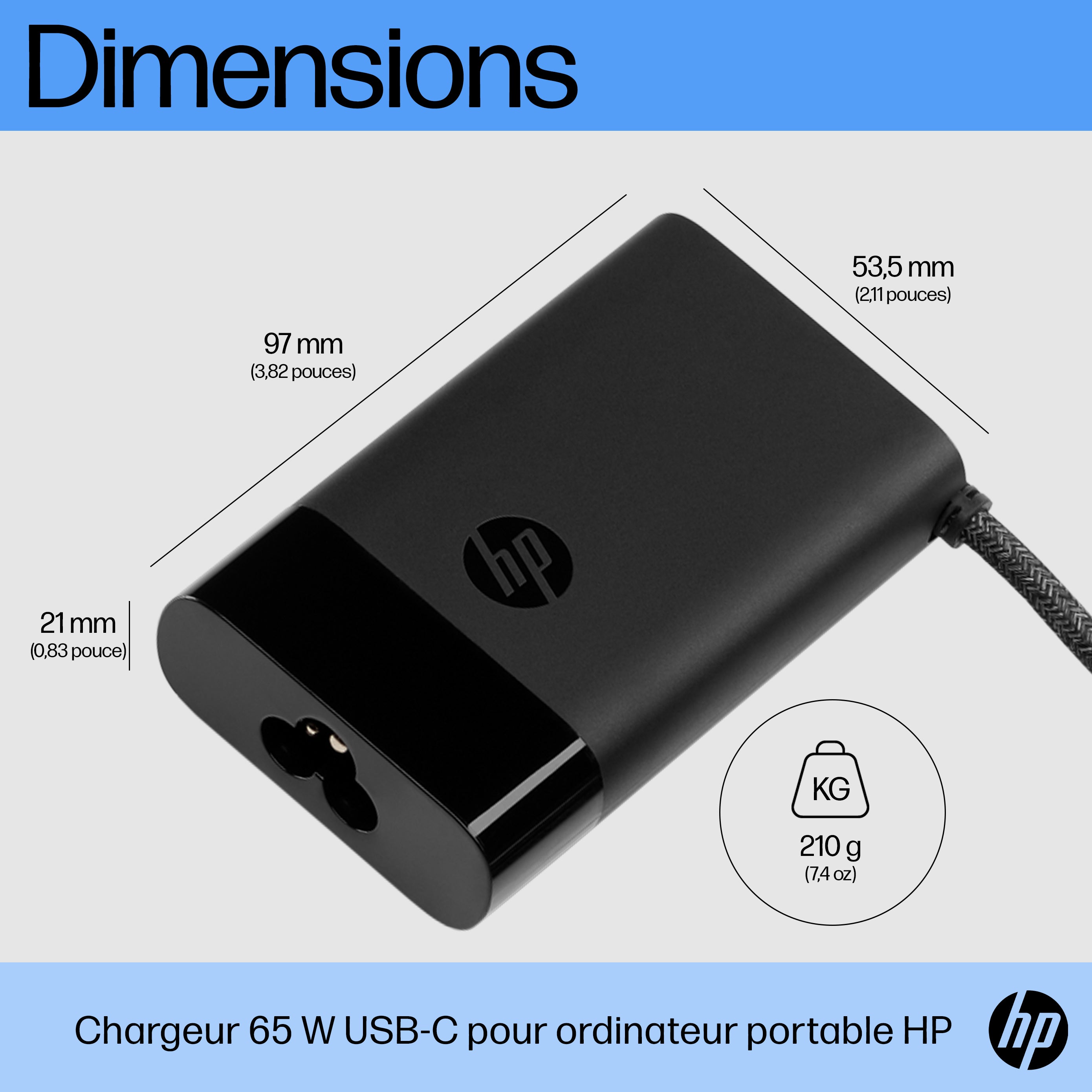 Adaptateur secteur HP pour ordinateur portable 65W USB-C (671R3AA)