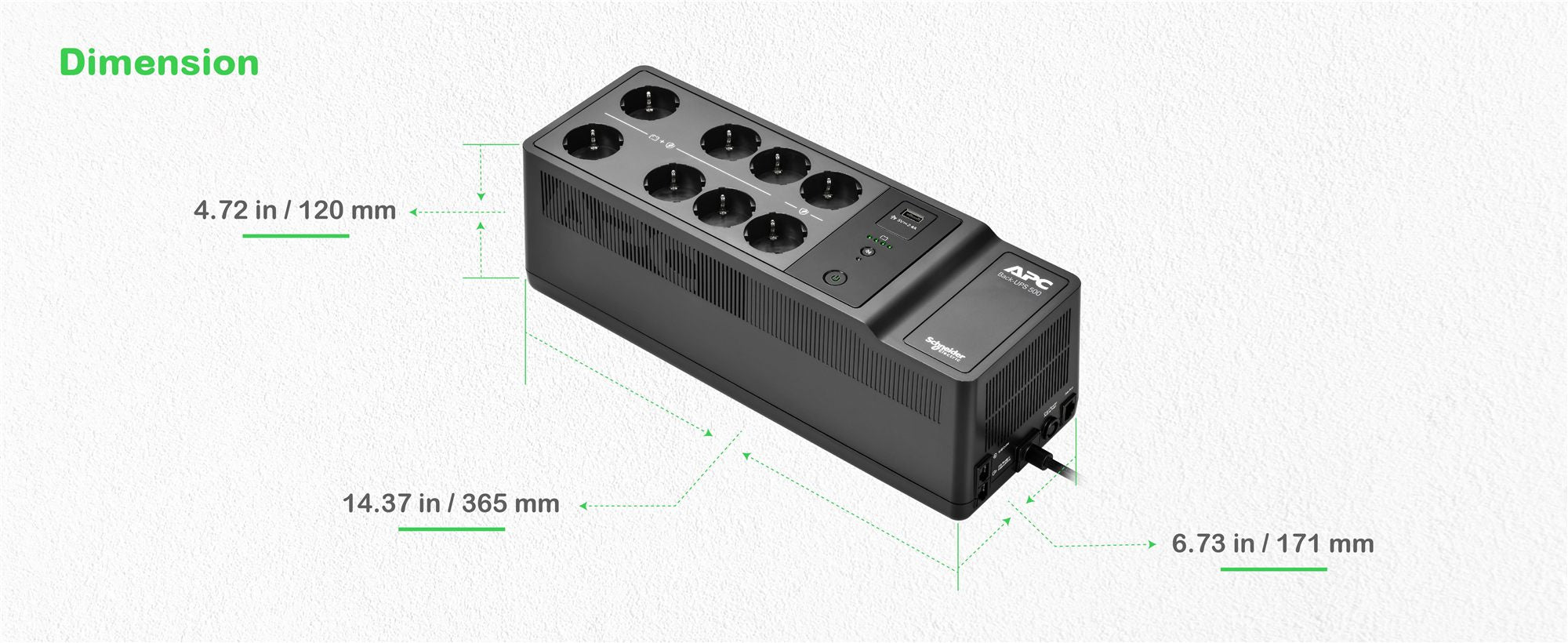 APC Back-UPS UPS wall mountable / surface mountable AC 230V 300Watt 500VA output connectors 8