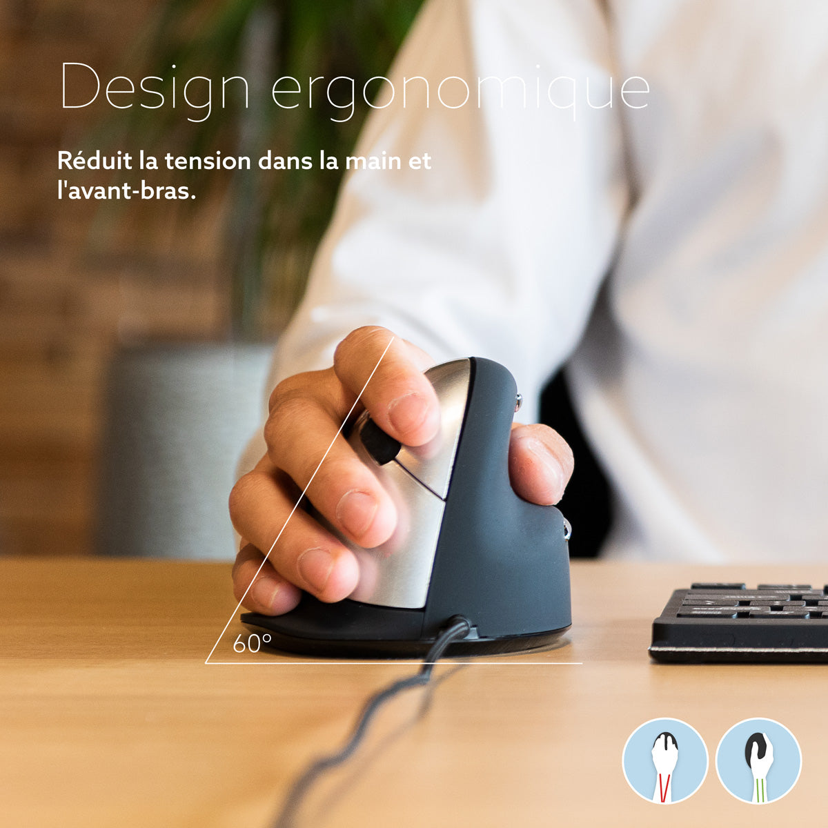 R-GO TOOL Souris HE Break, droiter, filaire, M noire