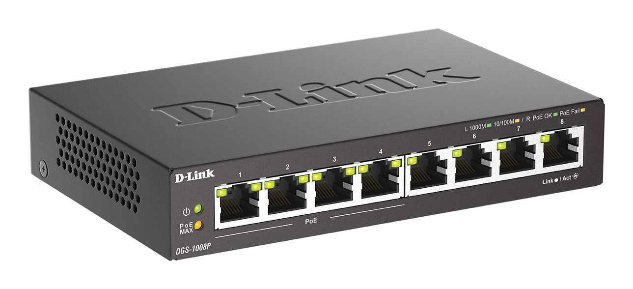 D-LINK Switch gigabit ethernet non admin 8 ports 10/100/1000Mbps dont 4 PoE