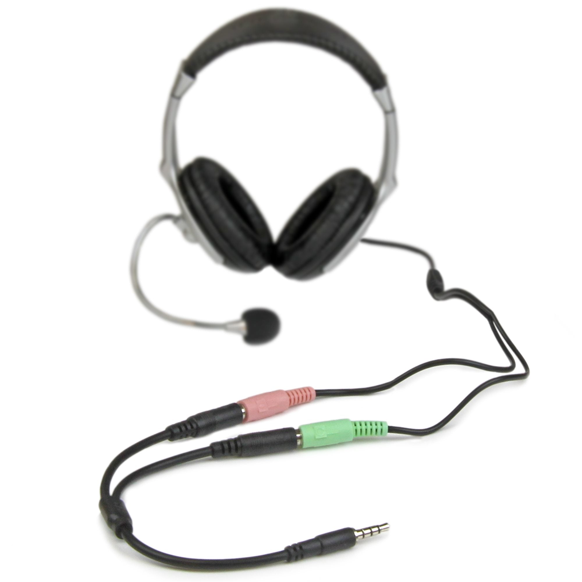 Headset adapter with headphone/mic plugs