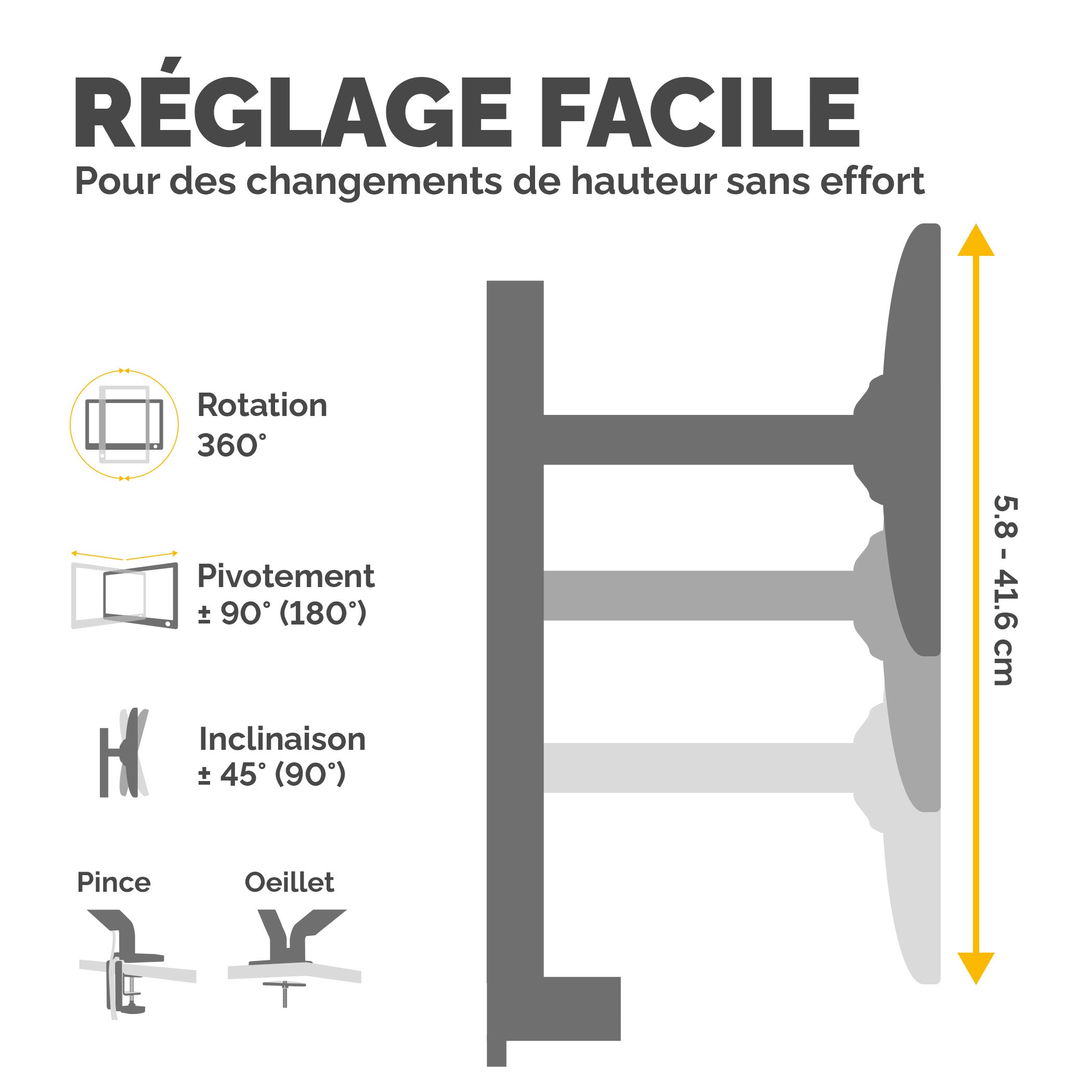 FELLOWES Bras porte-écran double - Reflex