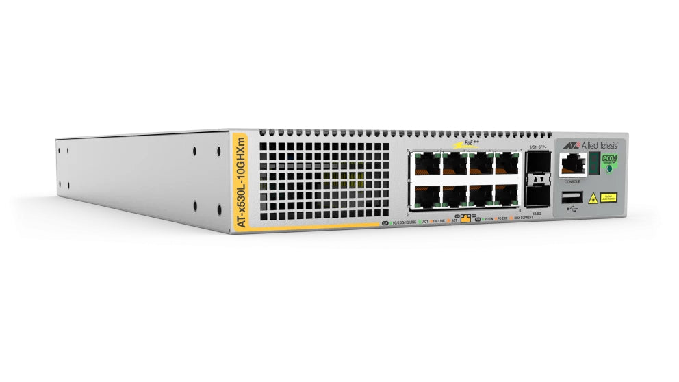 ALLIED L3 Stackable Switch 8x 100M/1G/2.5G/5G-T PoE+ 2x SFP+ Ports and Single Fixed PSU EU Power Cord