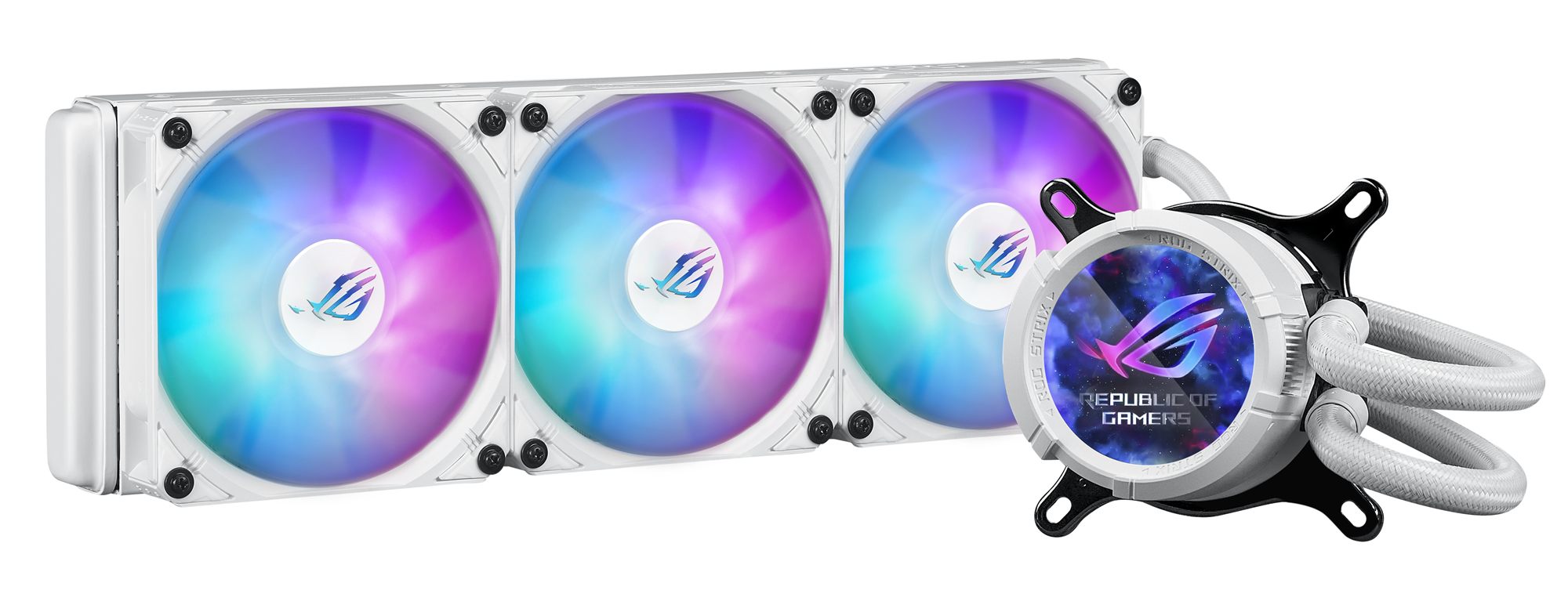 ASUS ROG Strix LC III ARGB LCD WHT all-in-one CPU liquid cooler with 2.1 IPS LCD Aseteks new Gen7 v2 pump and premium ROG ARGB fans