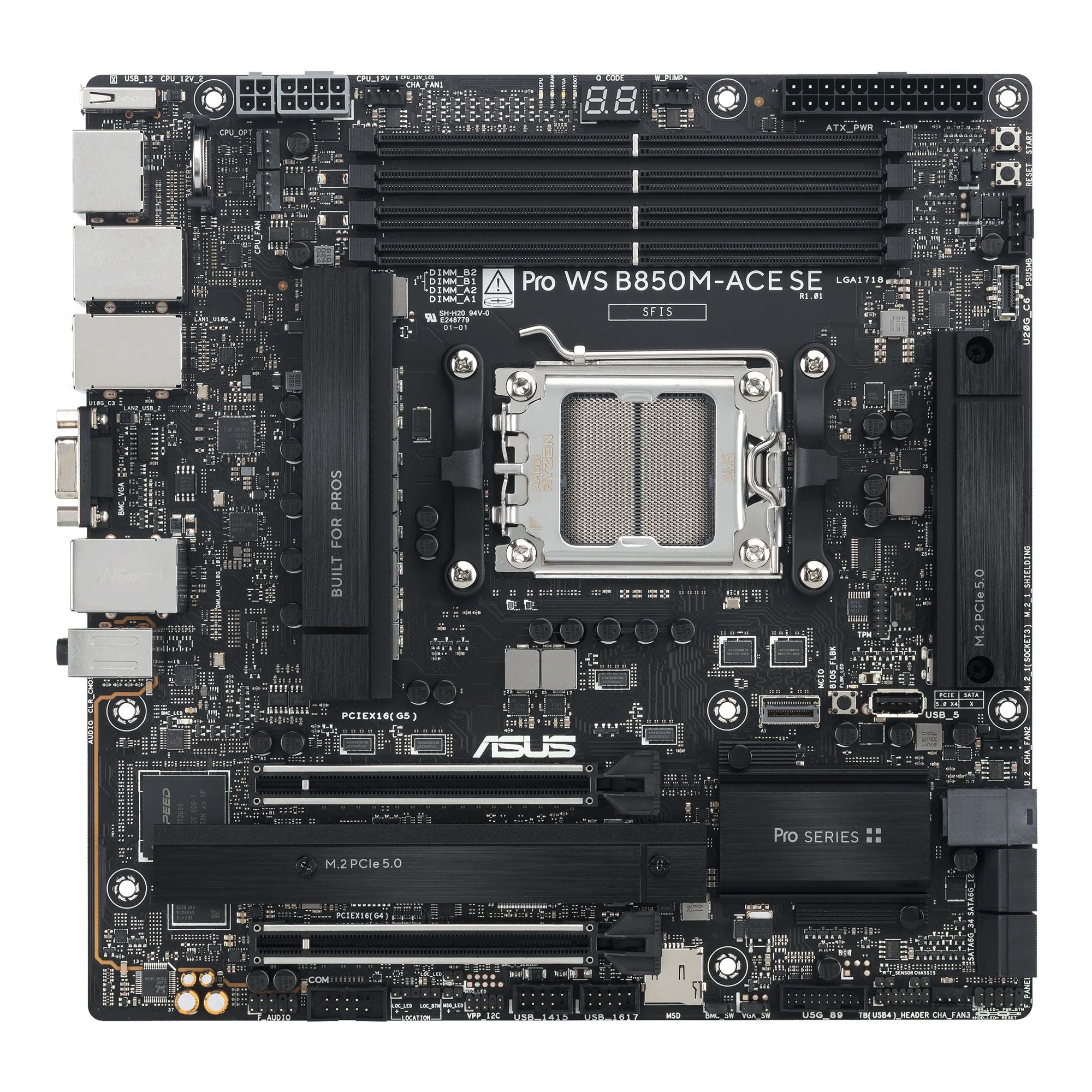 ASUS Pro WS B850M-ACE SE AM5 AMD Micro-ATX motherboard 4xDDR5 PCIe 5.0 2xM.2 1xHDMI 2xDisplayPort 1xVGA 4xSATA