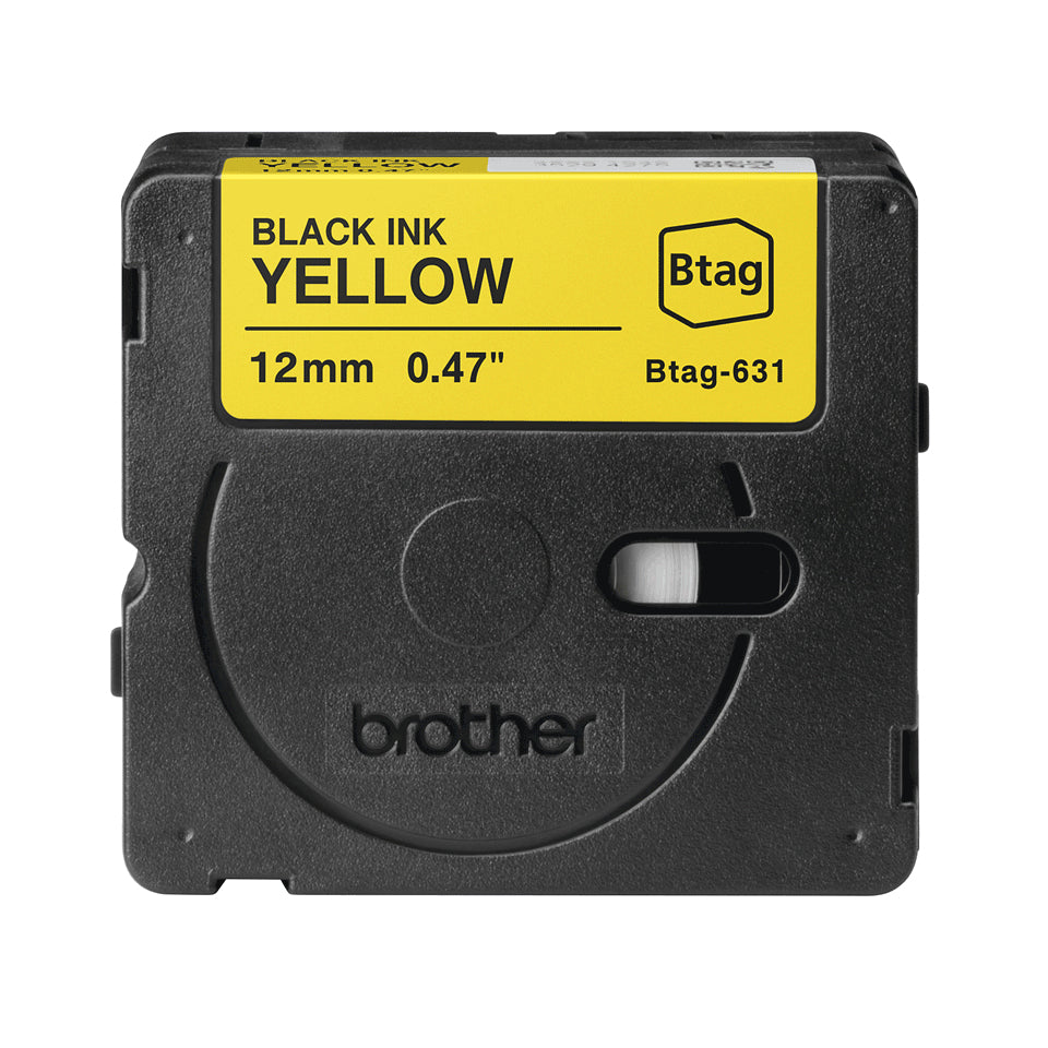 BROTHER 12MM BTAG631 Ribbon Black on Yellow