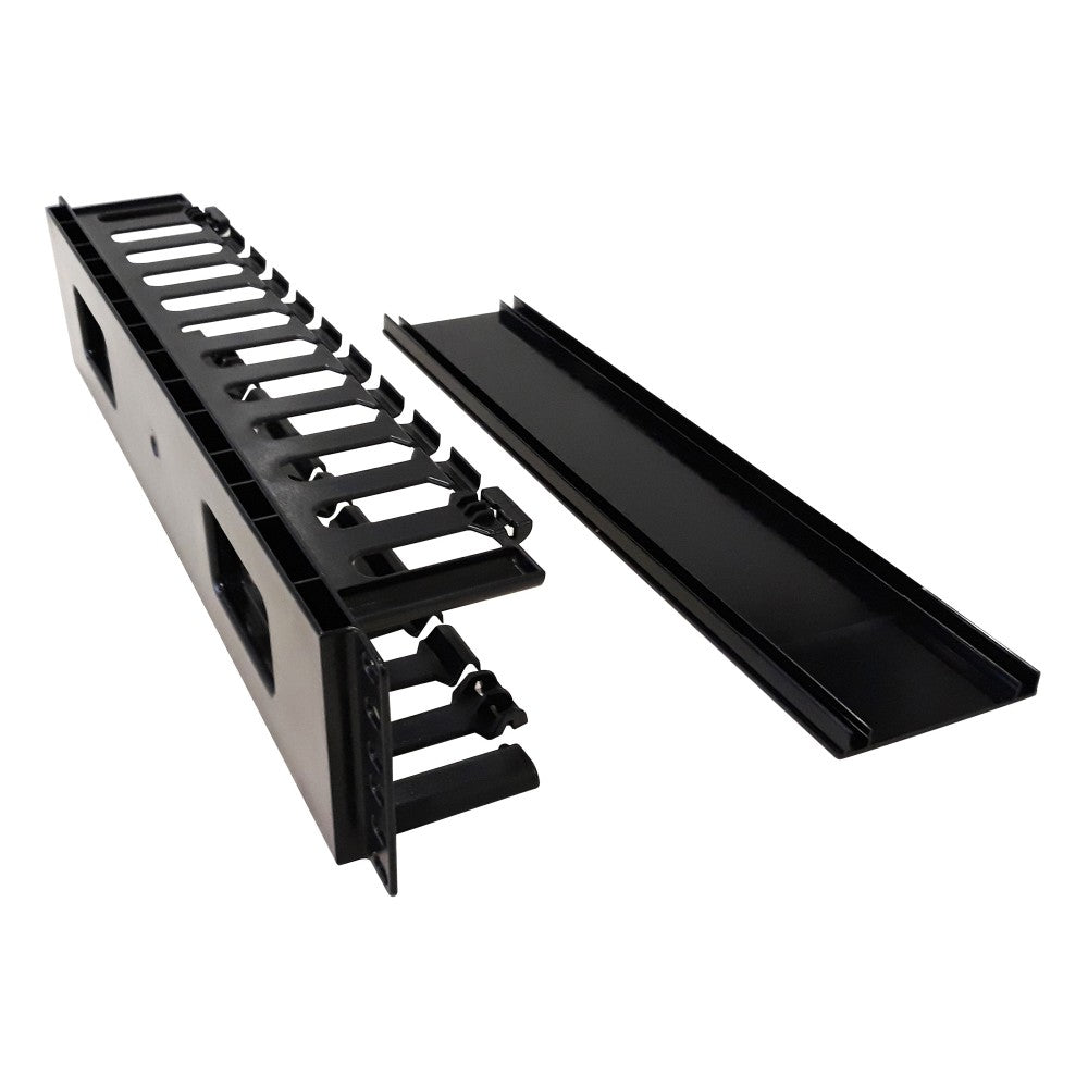 Techly I-CASE CABLE-FR2 Organisateur de câbles 2U pour armoires rack 19" avec couvercle, noir