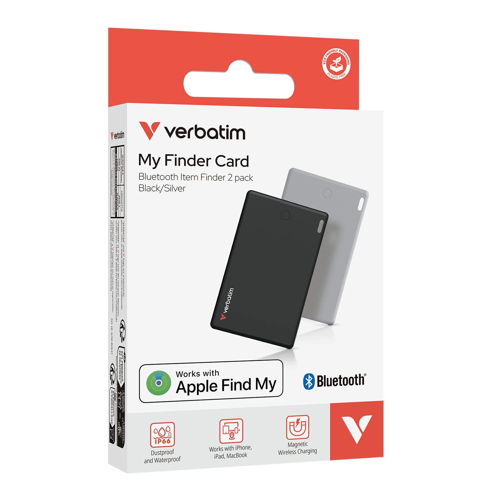 VERBATIM MYFCR-02BS MY FINDER CARD BLUETOOTH ITEM FINDER 2 PACK BLACK / SILVER WCF (P)