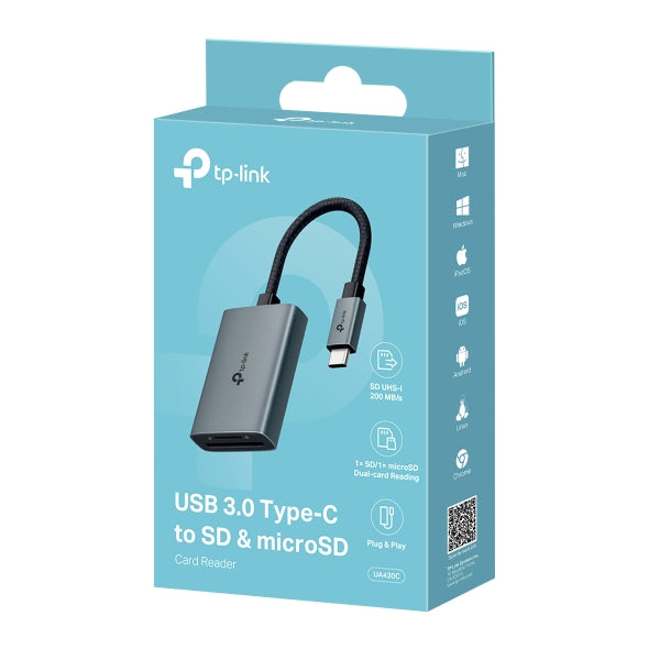 TP-LINK USB 3.0 Type-C to SD and microSD 3.0 Adapter 1x USB-C Connector 1x SD + 1x microSD TF up to 200MBps Port