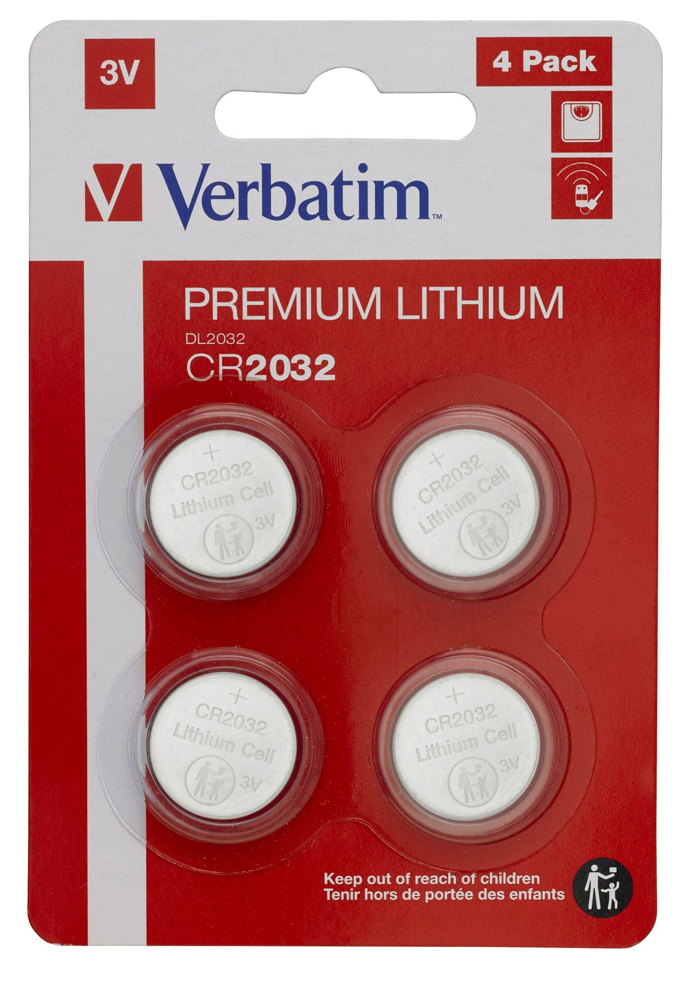 VERBATIM LITHIUM BATTERY CR2032 3V 4 PACK WCF (P)