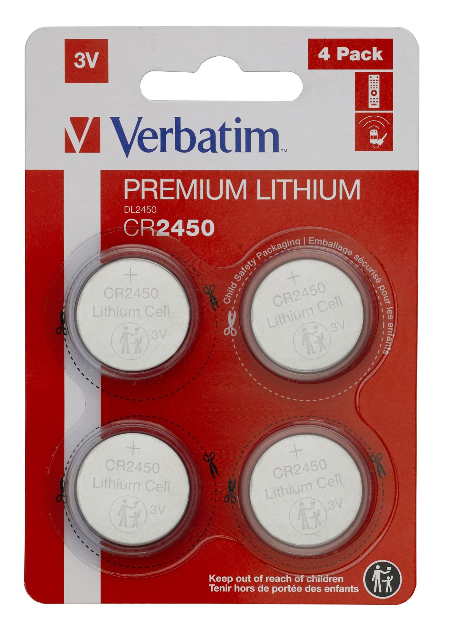 LITHIUM BATTERY CR2450 3V 4 PACK