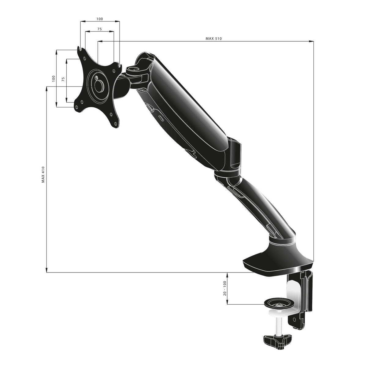 Desk Mount 10~27" VESA 75x75/100x100mm