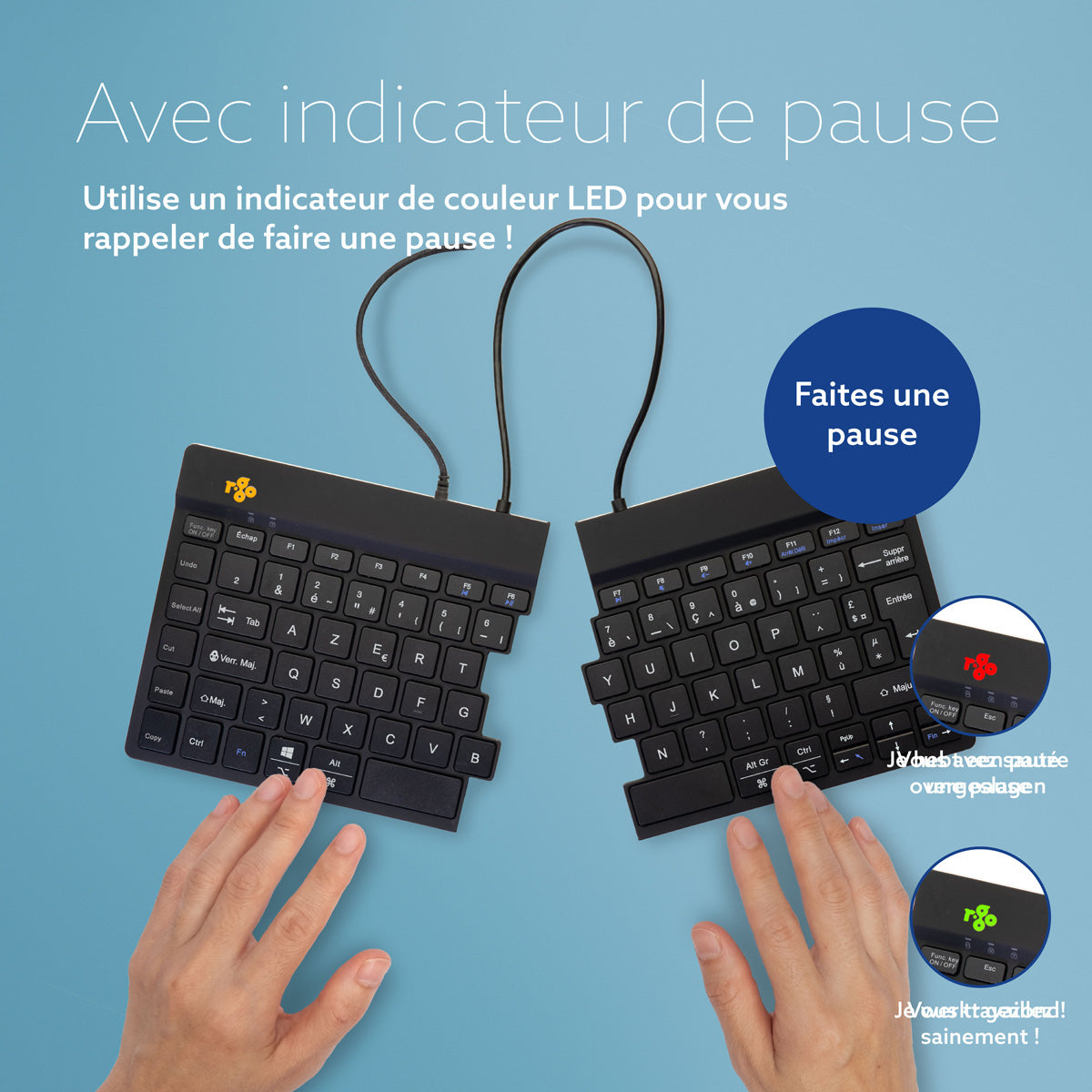 R-GO TOOLS Clavier ergo Split Break v2, divisé, filaire noir