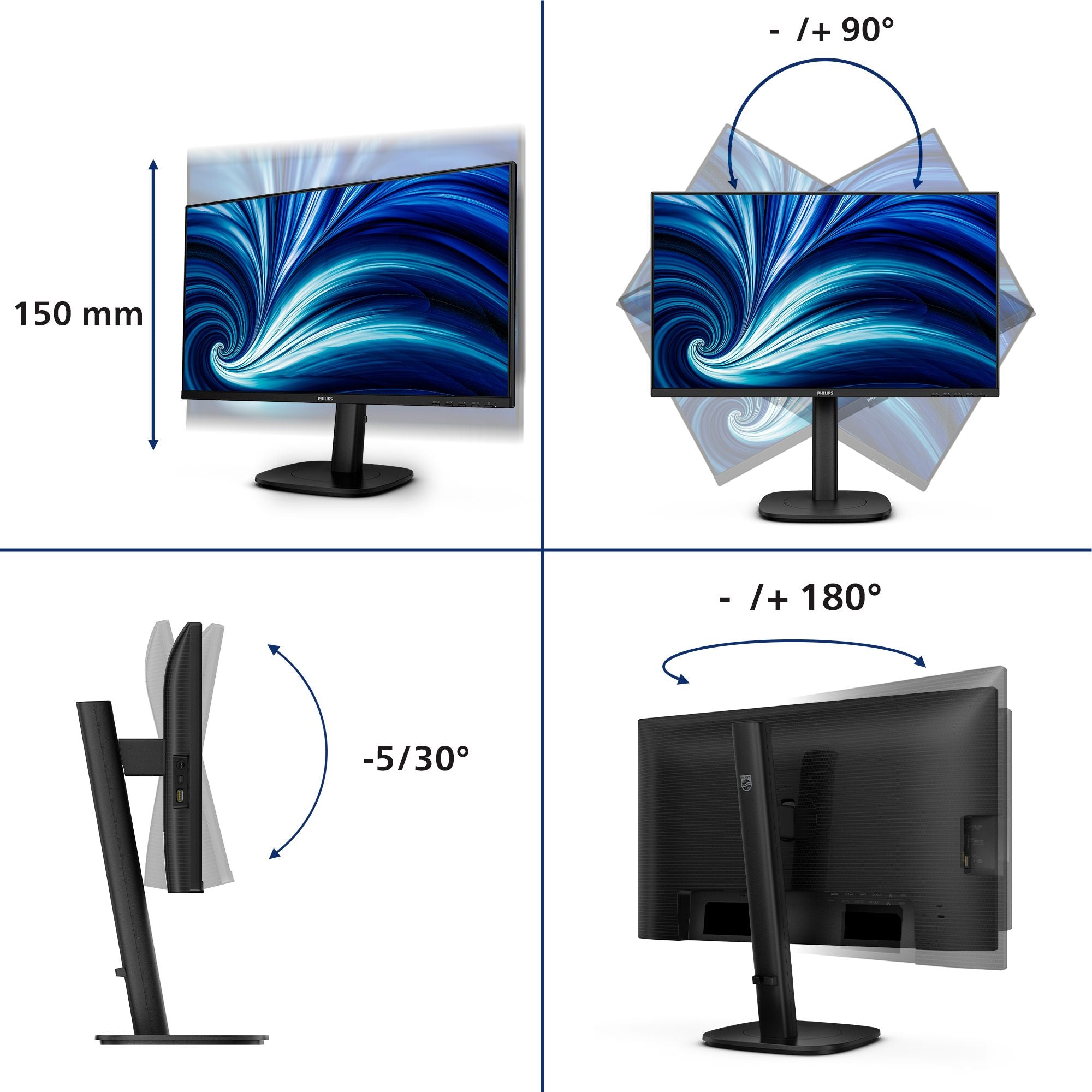 PHILIPS 24B2U3601/00 23.8p IPS QHD 120Hz 350cd/m2 4ms HDMI2.1 DP USB-C DP ALT PD90W RJ45 USB HUB
