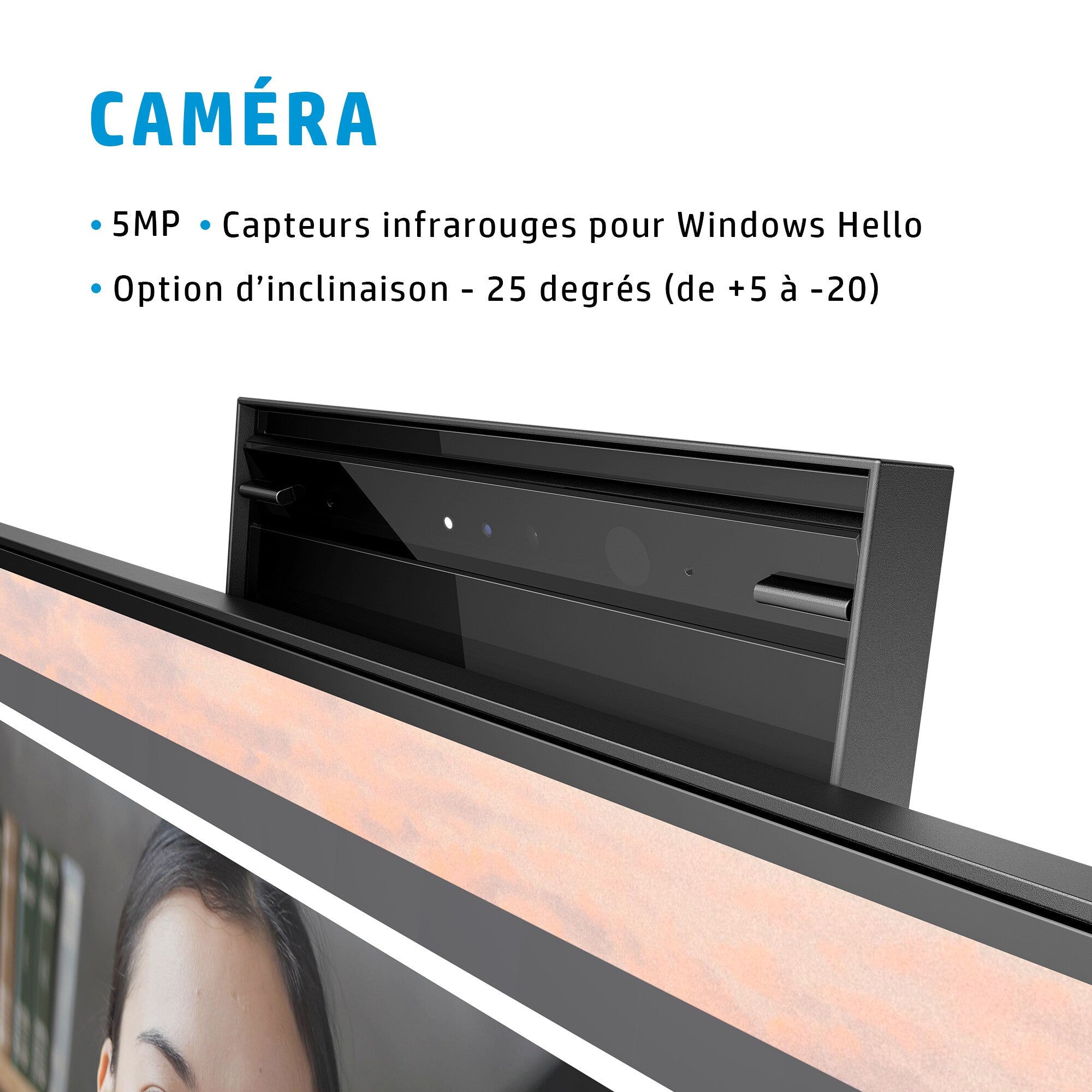 HP Écran de conférence E24mv G4 FHD avec webcam IR 5Mpx 23.8p Moniteur 24 FHD 1920x1080 HDMI VGA USB hub DisplayPort 3/3/0