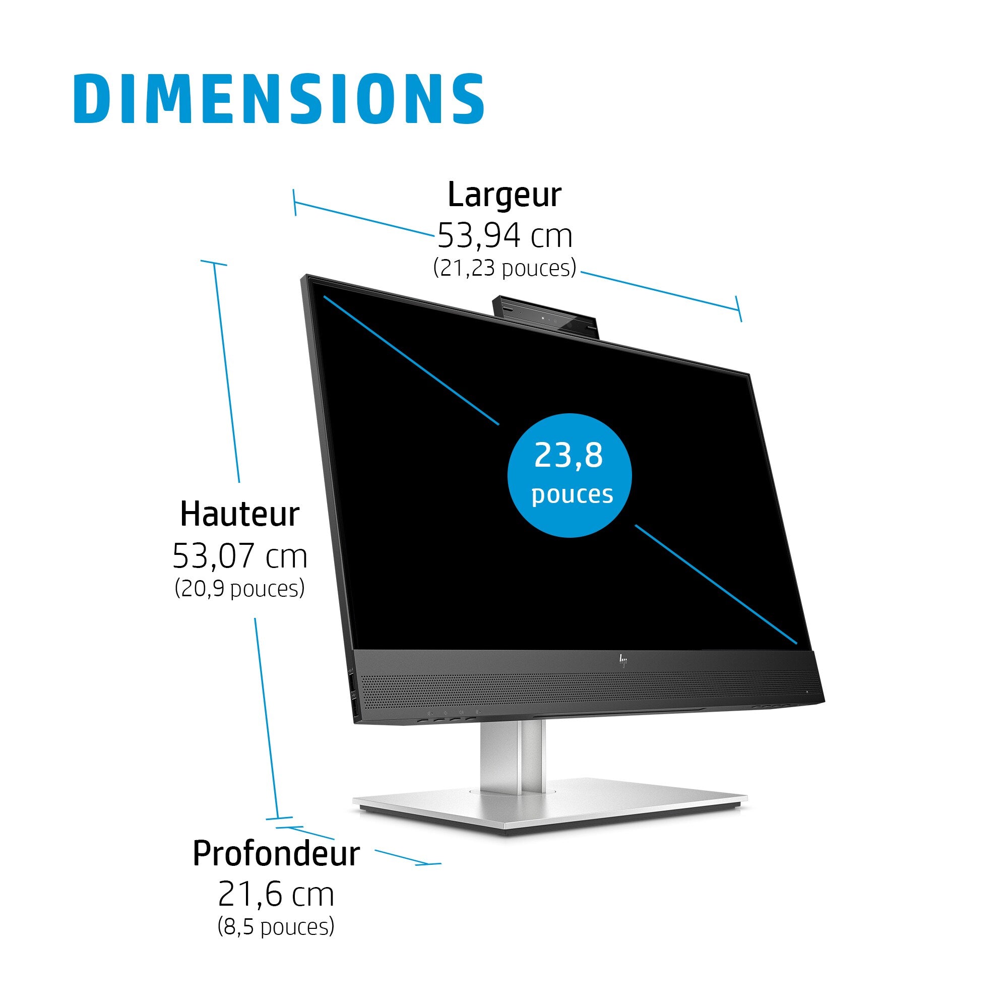 HP Écran de conférence E24mv G4 FHD avec webcam IR 5Mpx 23.8p Moniteur 24 FHD 1920x1080 HDMI VGA USB hub DisplayPort 3/3/0