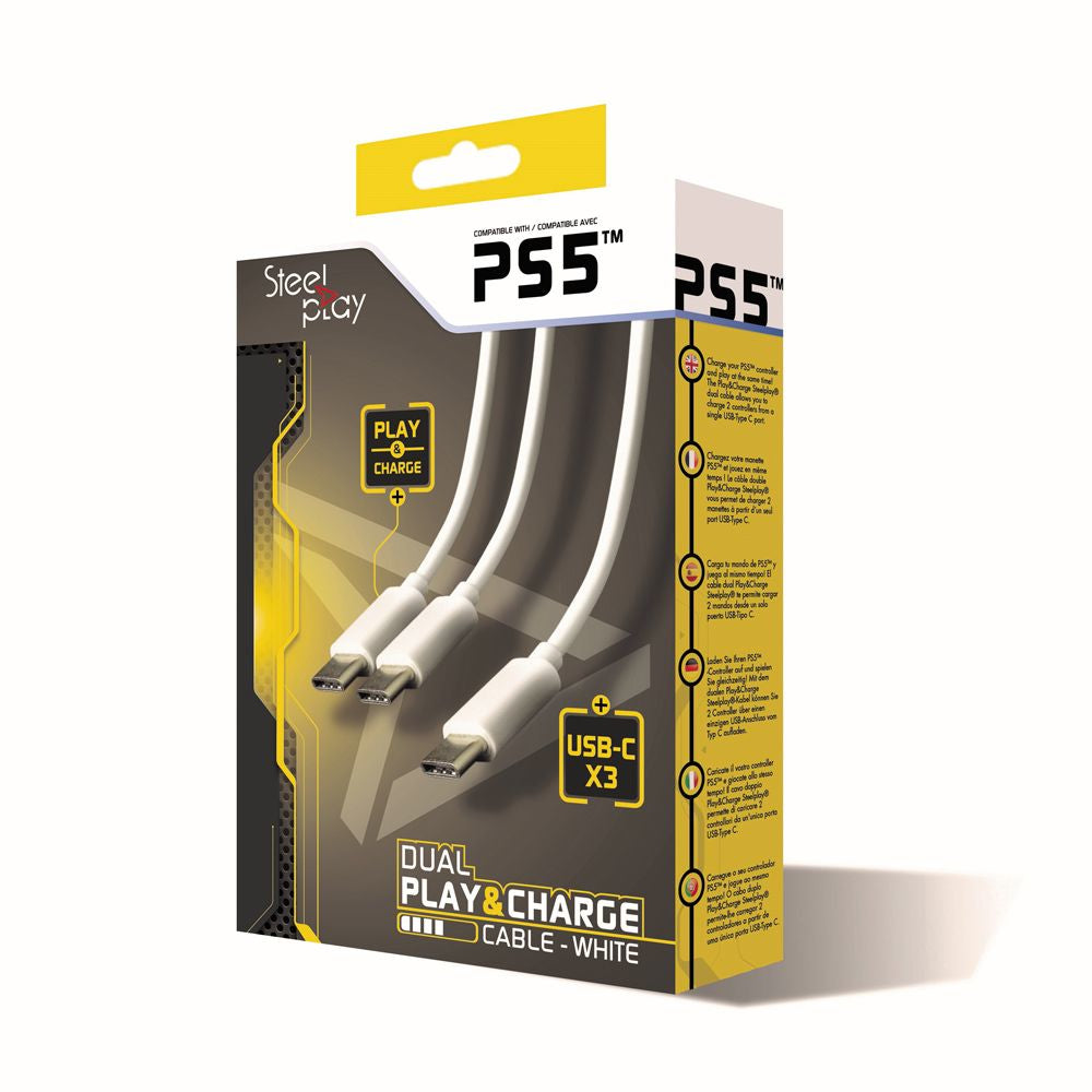 LEXIP X STEELPLAY Cable Dual Play & Charge Pour Manettes Blanc PS5