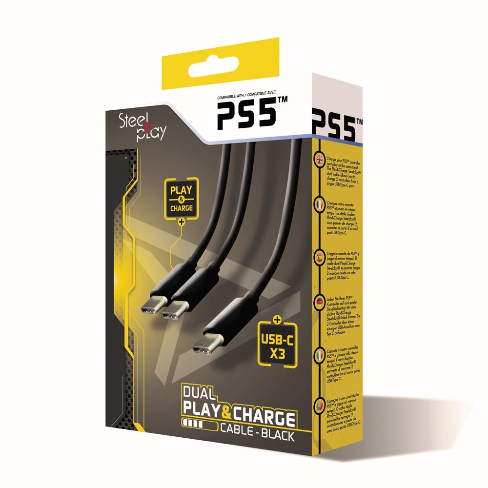 LEXIP X STEELPLAY Cable Dual Play & Charge Pour Manettes Noir PS5